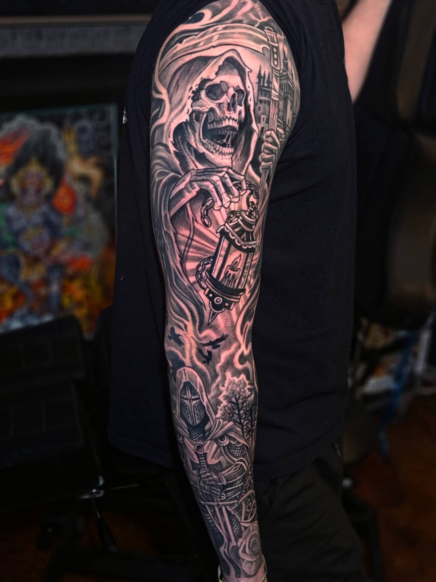 Grim reaper realism tattoo on the forearm by Jack Jr Mora