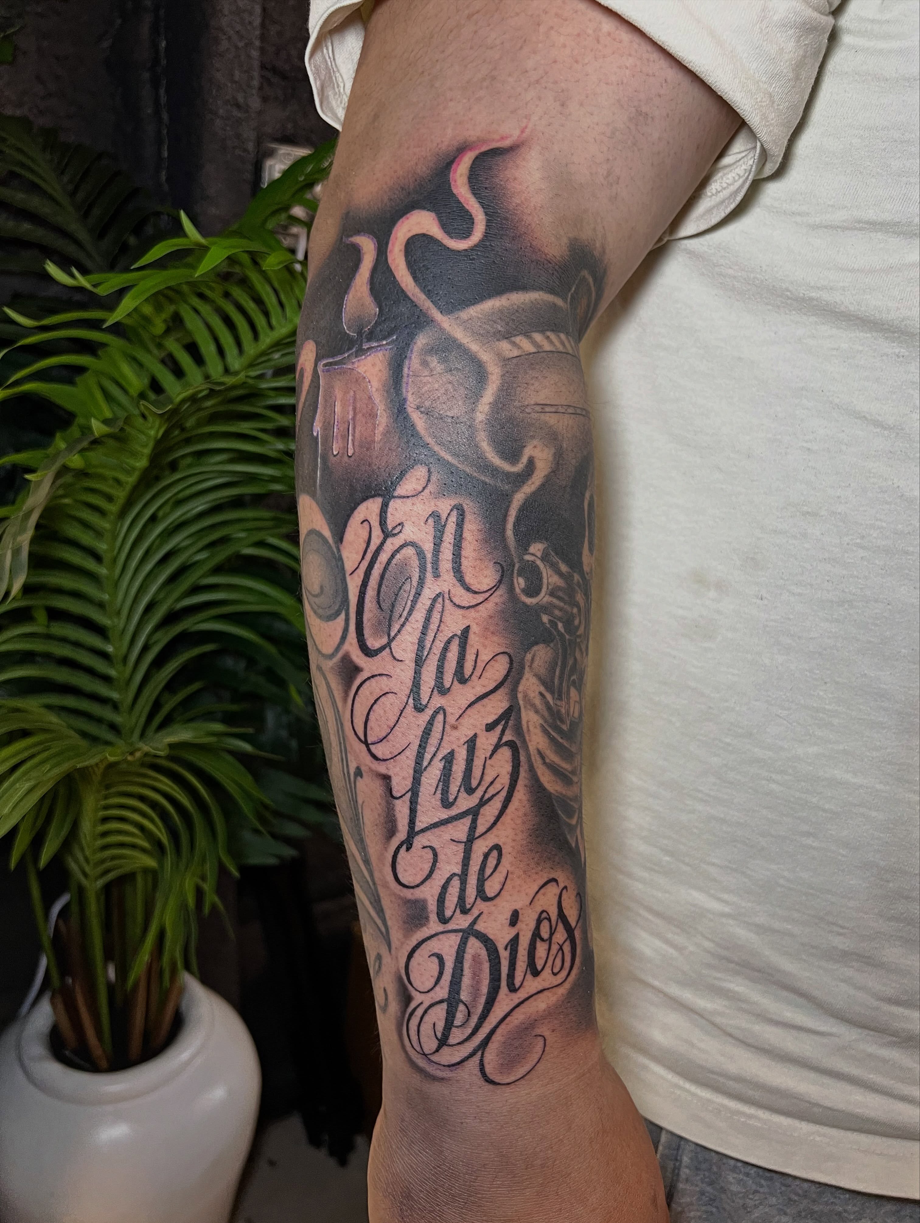 Script lettering lettering script tattoo on the forearm by Dallas tx tattoo artist ✝️