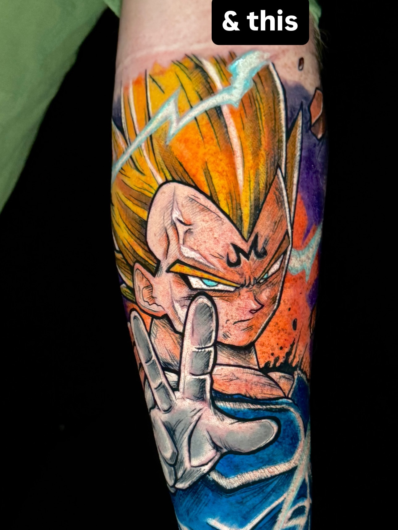 Vegeta anime tattoo on the forearm by Kevin A. Salinas ๐จ๐ด, Houston, Texas