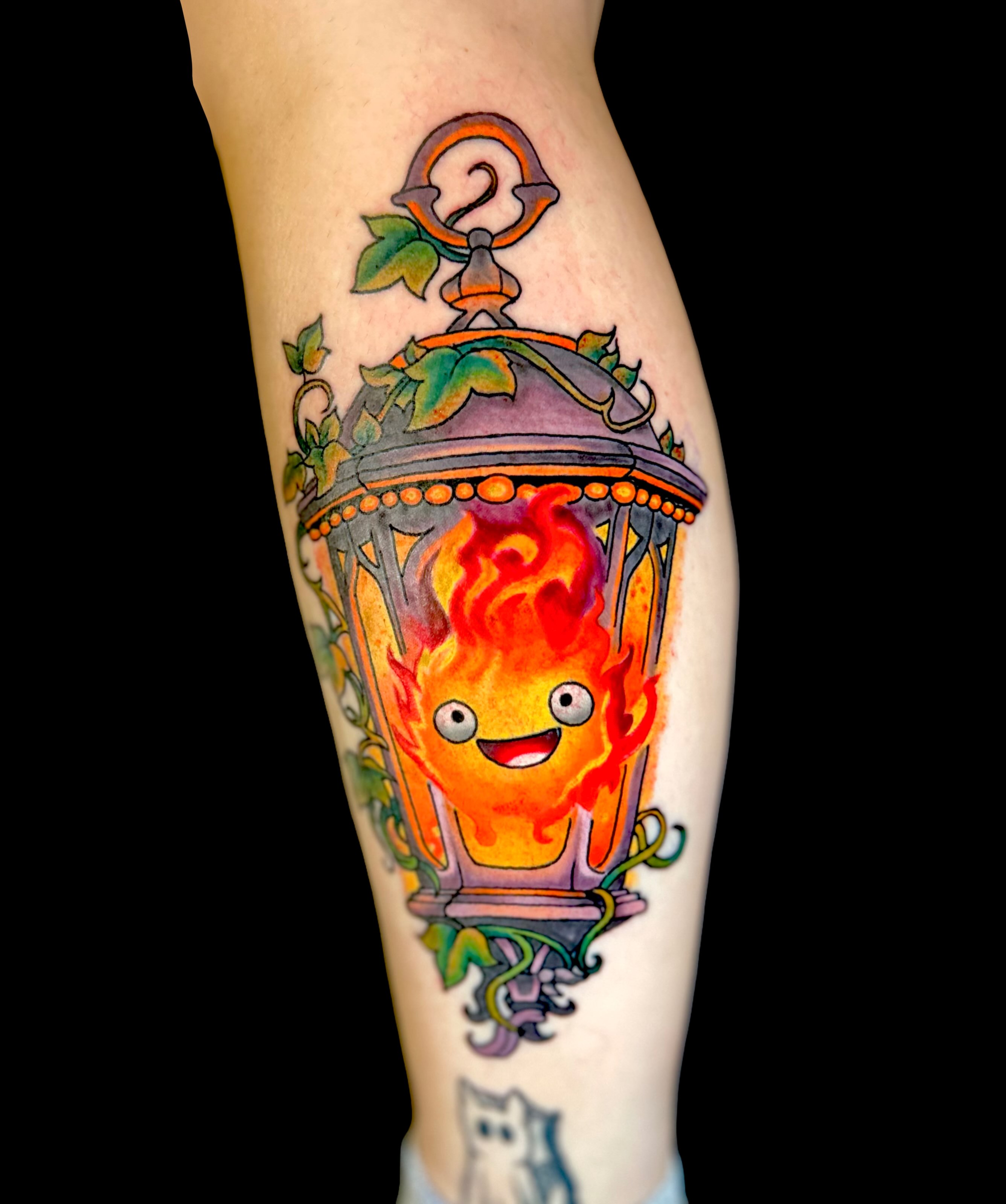 Lantern with flame ghost new school tattoo on the forearm by Austin Young
