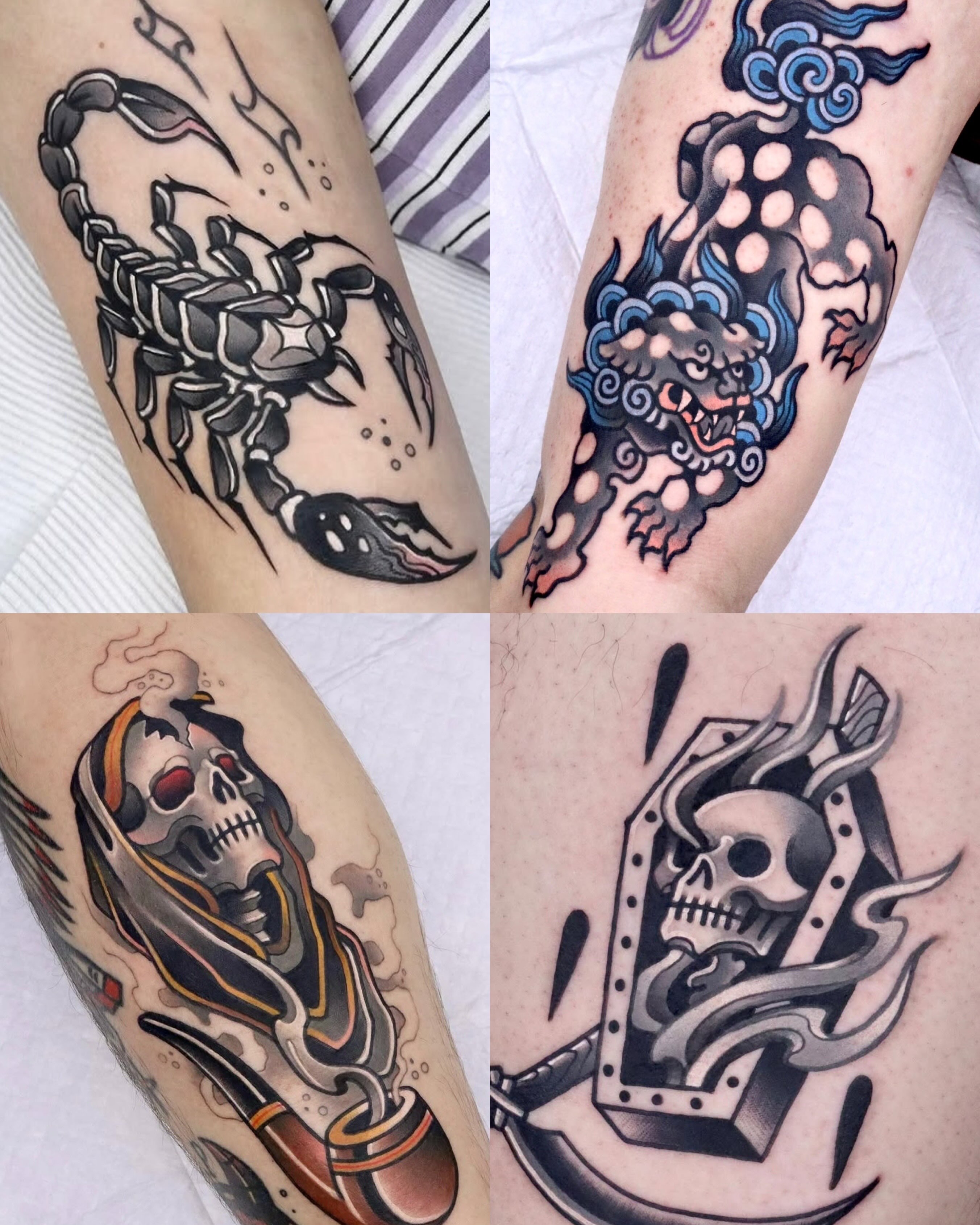 Scorpion American traditional tattoo on the forearm by 부산타투