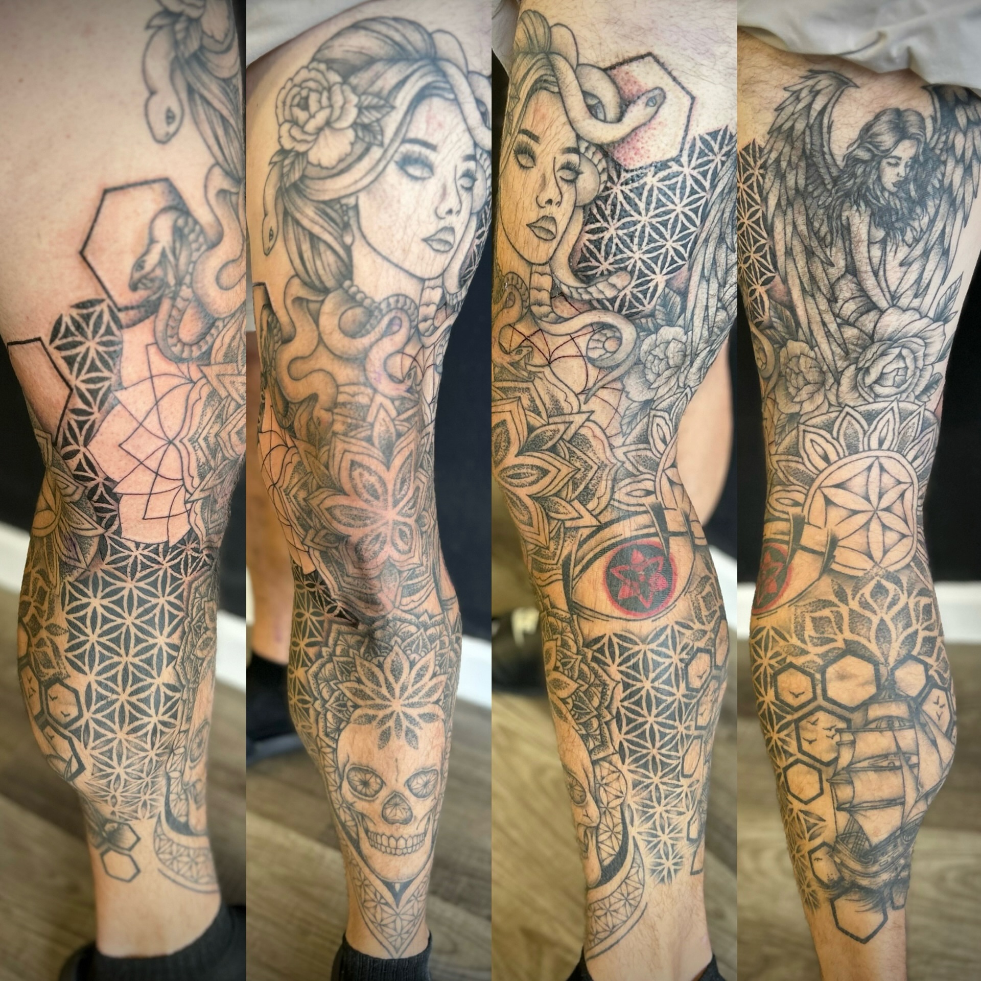 Geometric and floral designs geometric tattoo on the forearm by Browtique & Ink, Clearwater, Florida