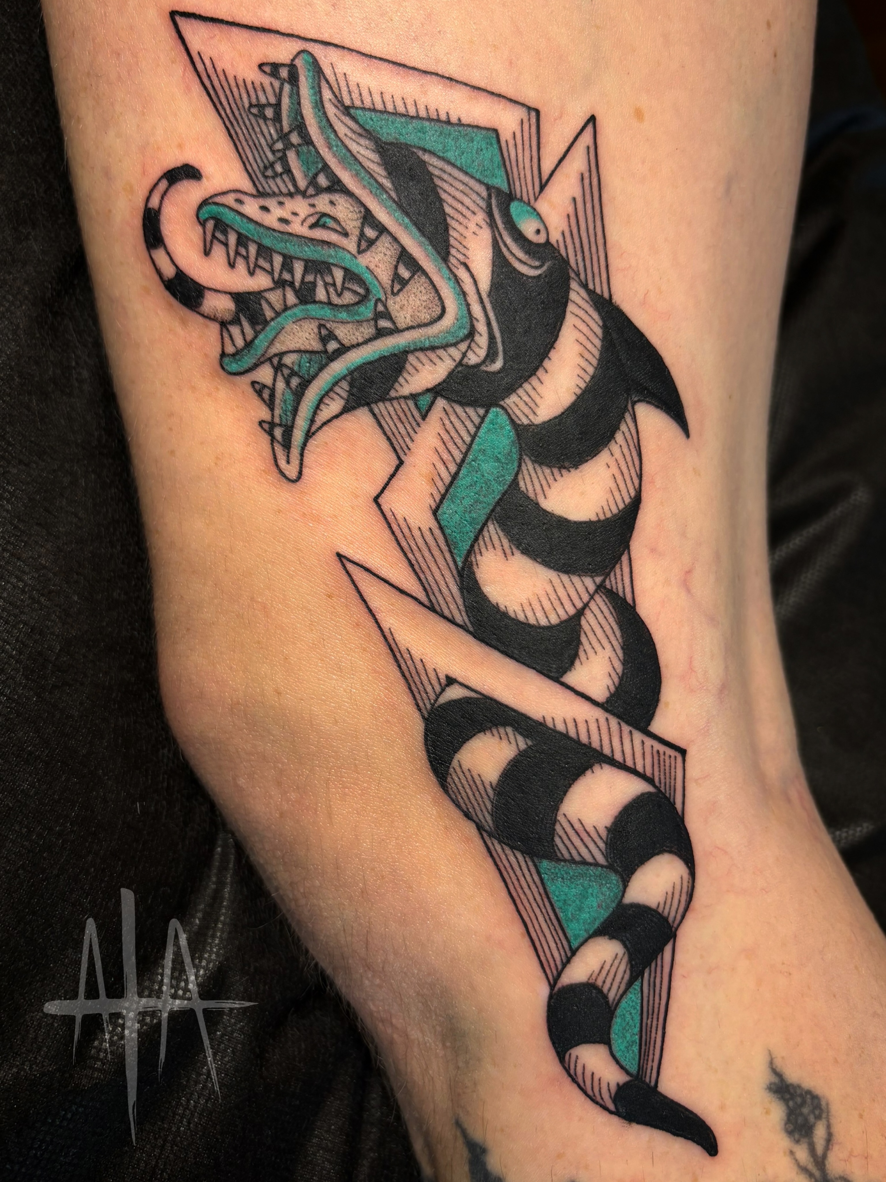 Tattoo by @aaronaddamstattoo — american_traditional, geometric