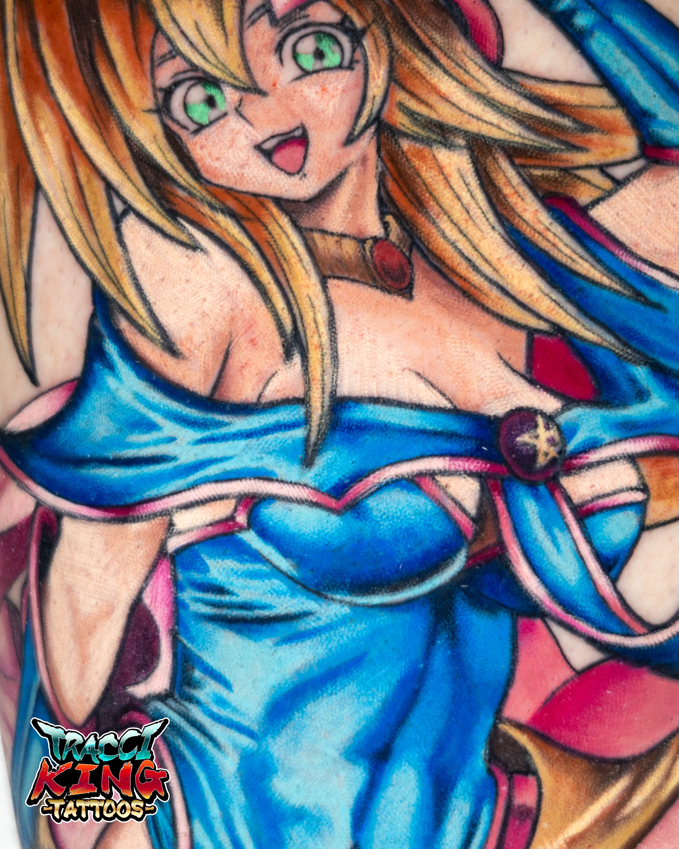 Anime character anime tattoo on the torso by Tracci King