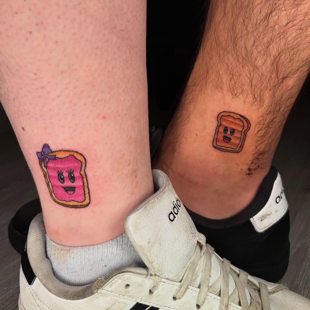 Toasted bread slices dotwork tattoo on the calf by Beau Zeis