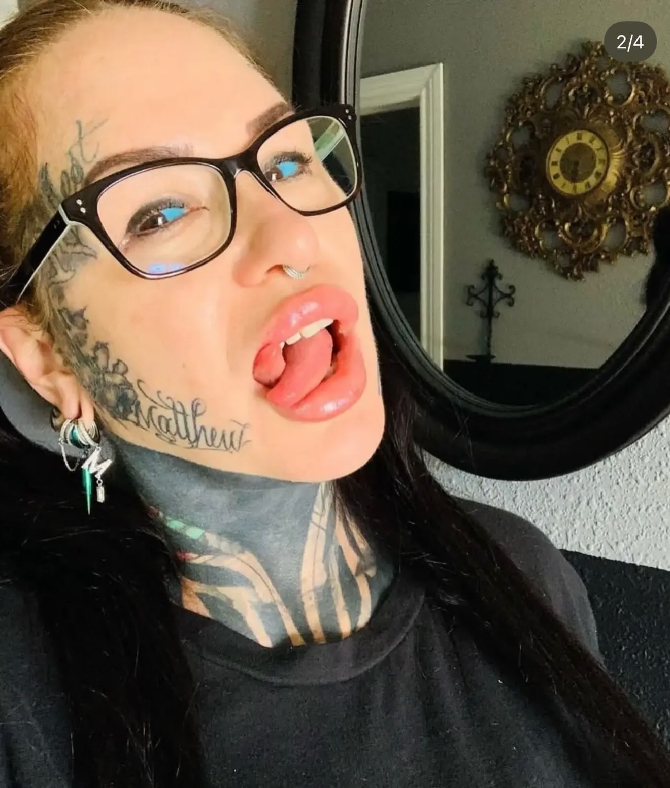 Portrait American traditional tattoo on the neck by lunacobra