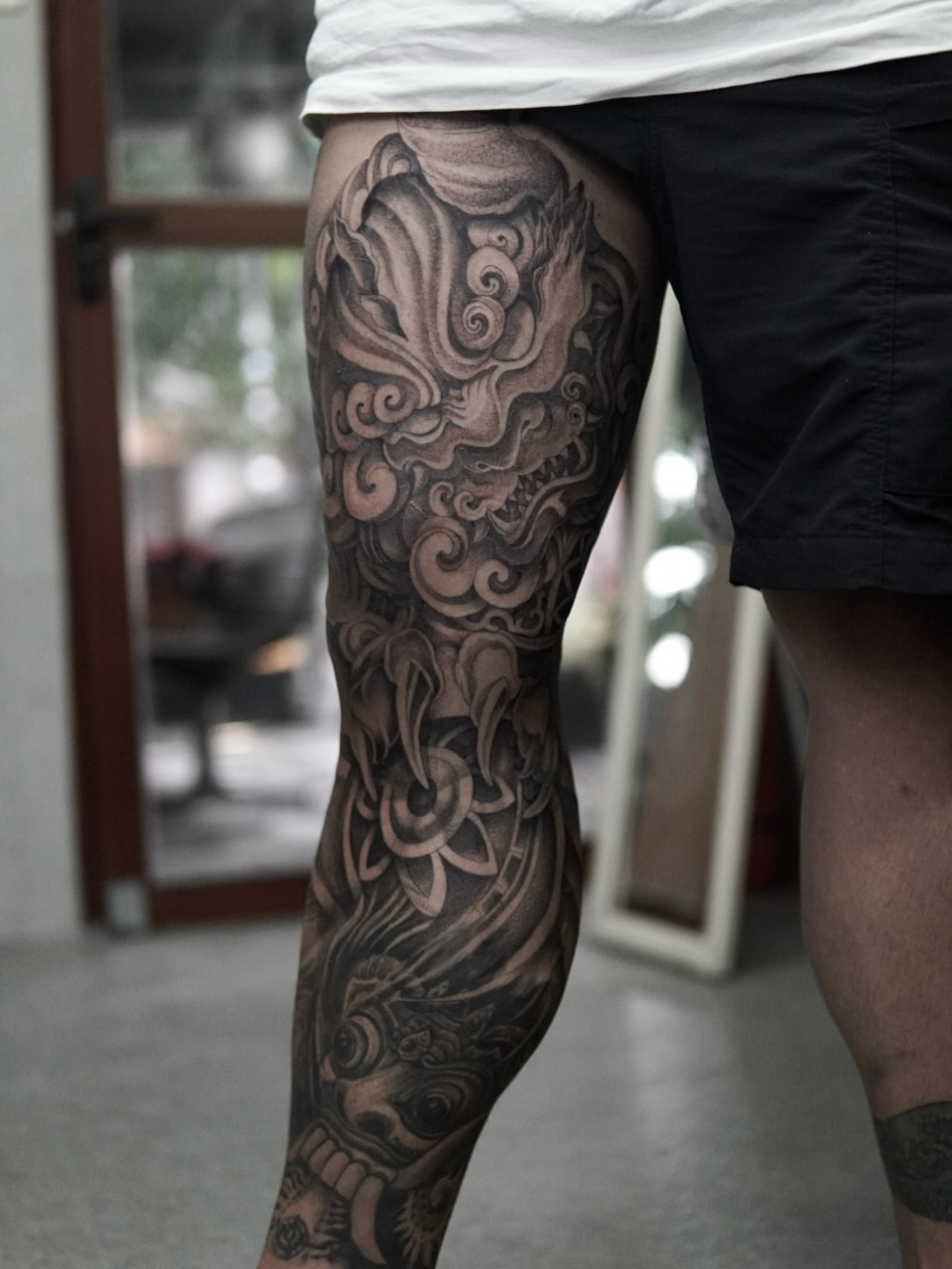 Floral dragon japanese irezumi tattoo on the thigh by Arhem Quiambao
