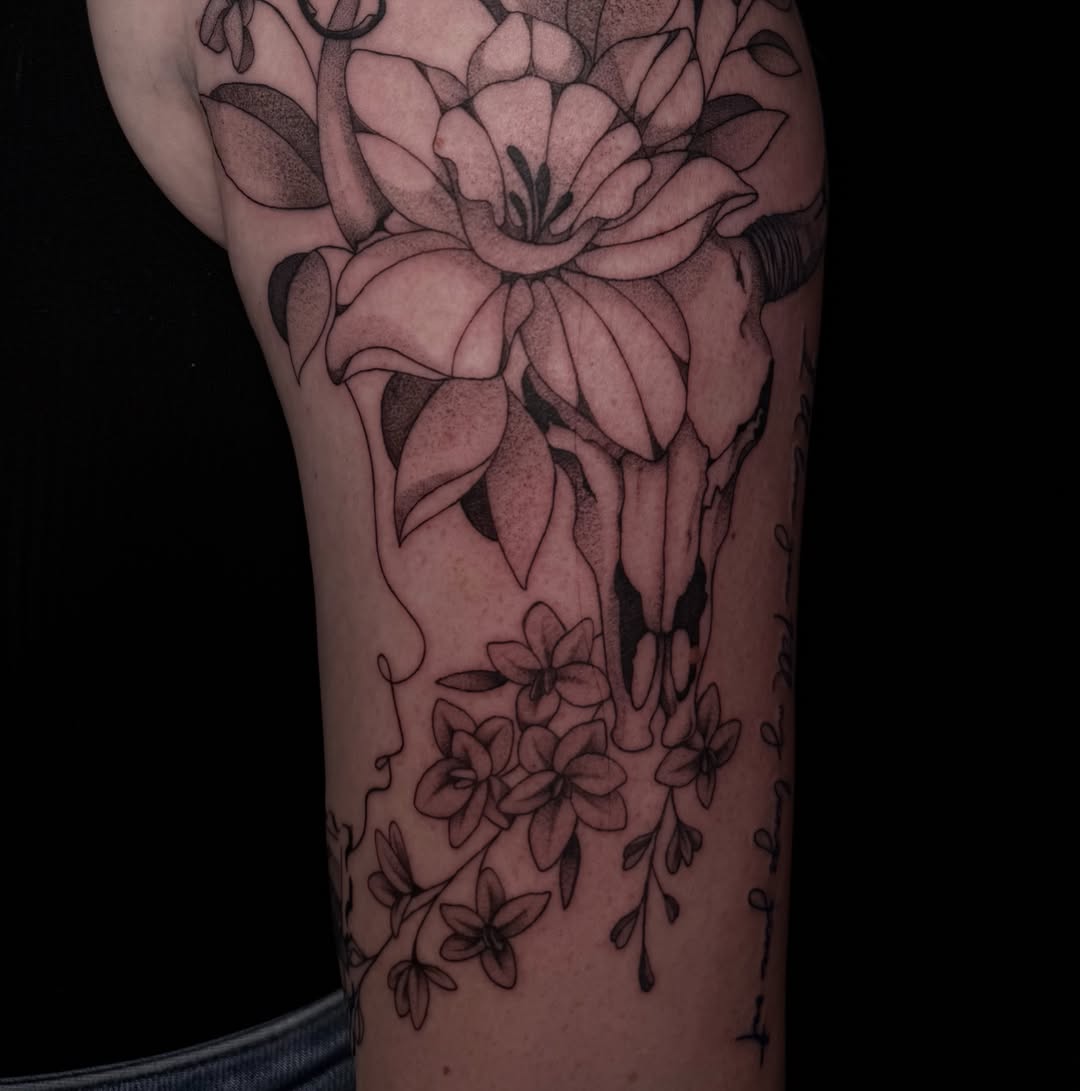 Flowers black and grey tattoo on the forearm by Ki ☆ SLC TATTOO ARTIST