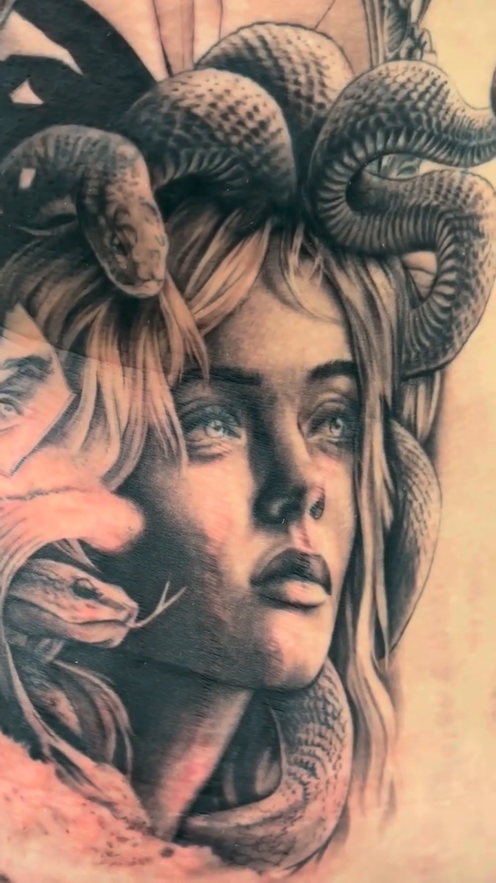 Medusa with snakes realism tattoo by Winters Ashurst - St. George tattoo artist