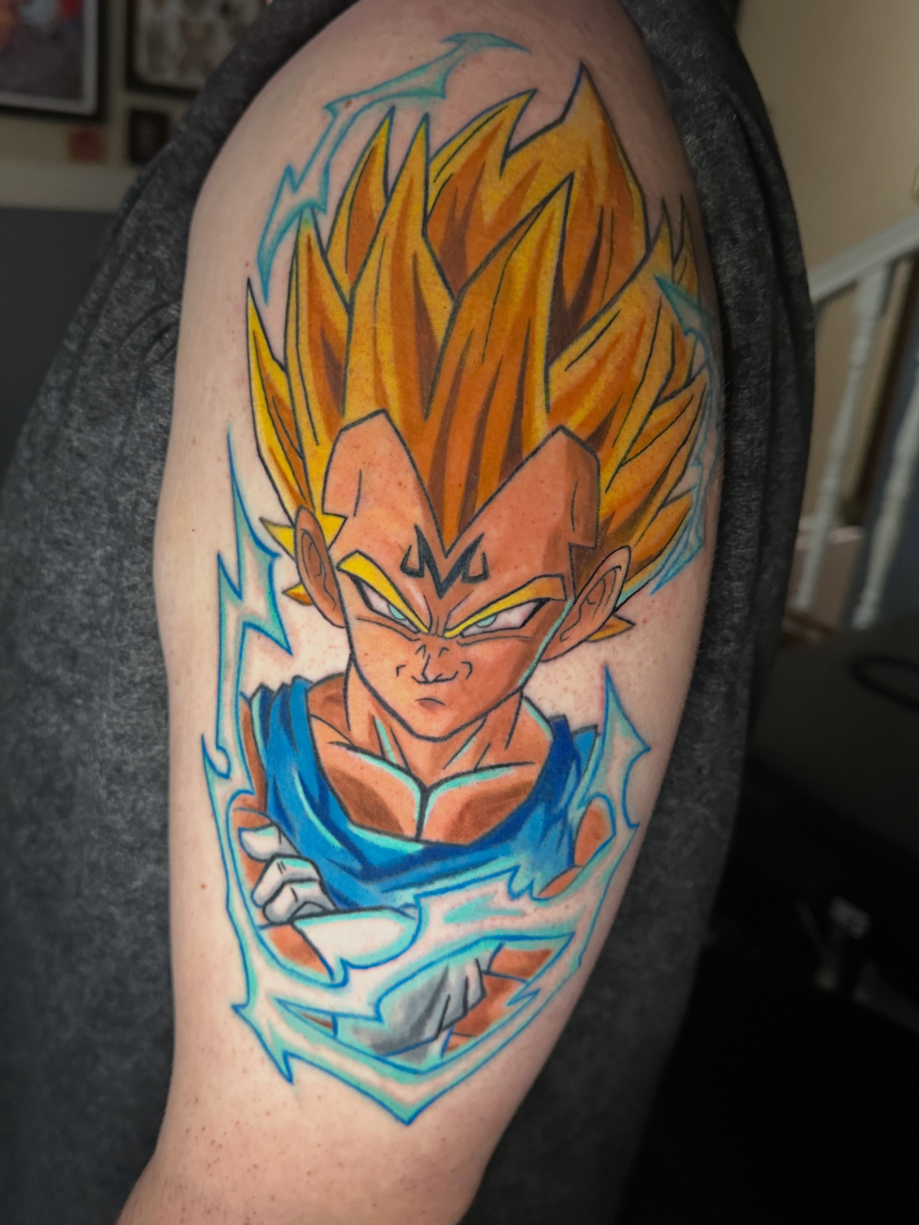 Vegeta anime tattoo on the forearm by Dustin Hughes