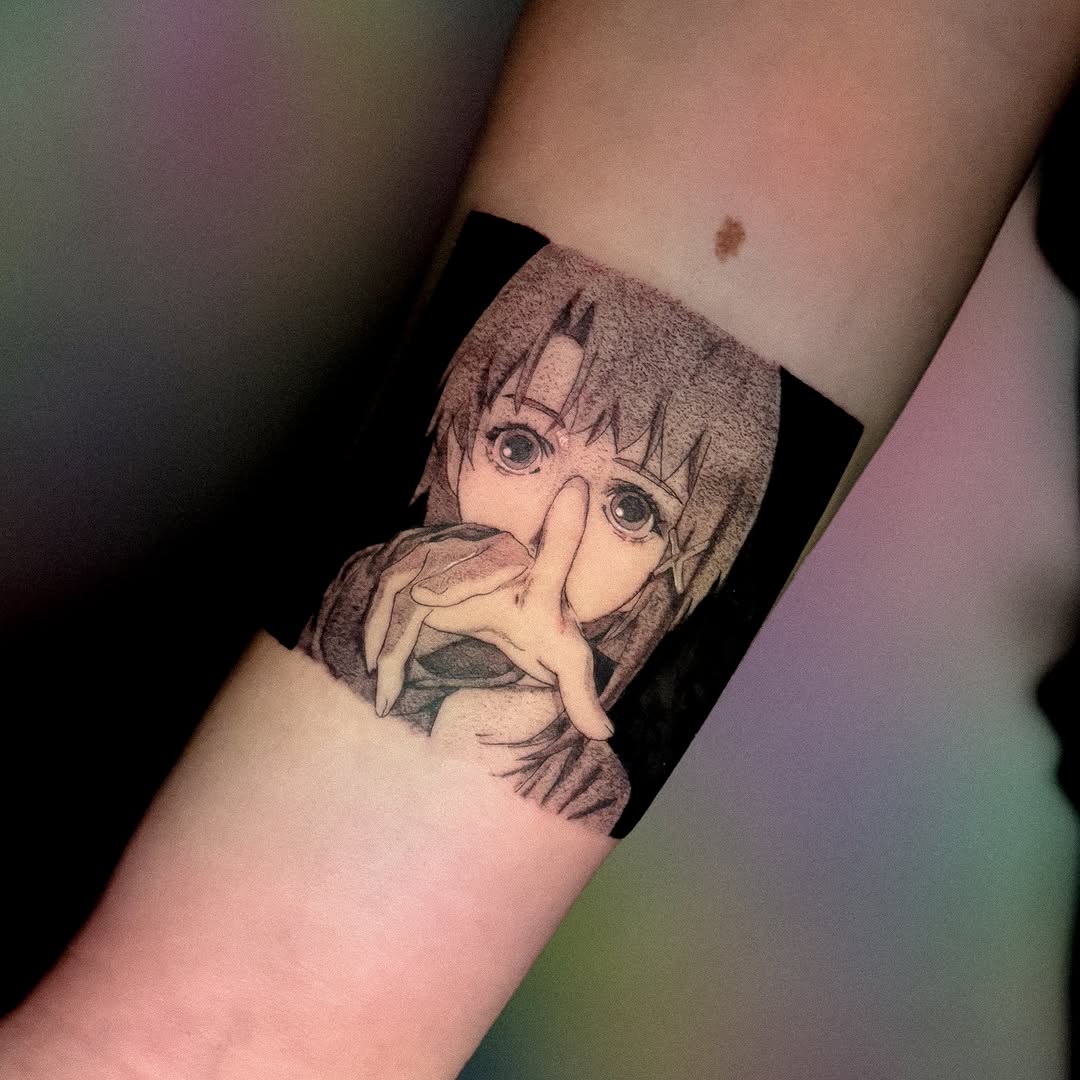 Anime character anime tattoo on the forearm by 조조