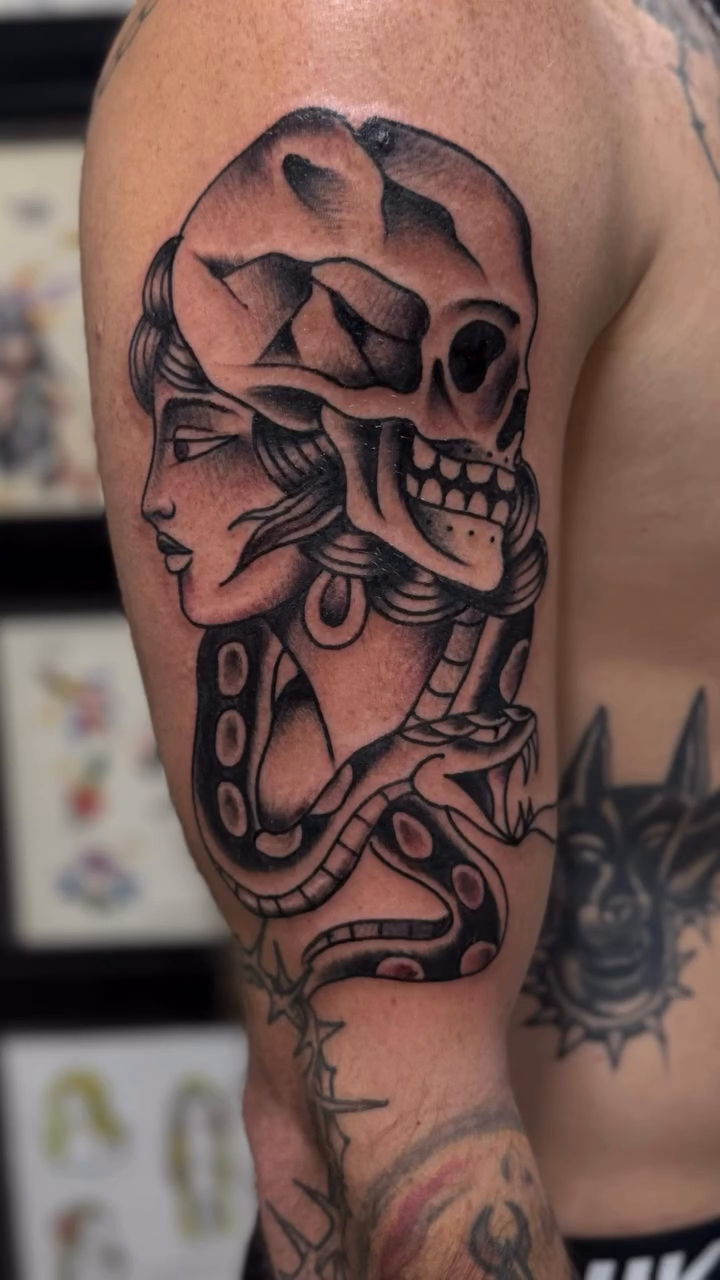 Tattoo by @tat2rikky — black_and_grey, realism