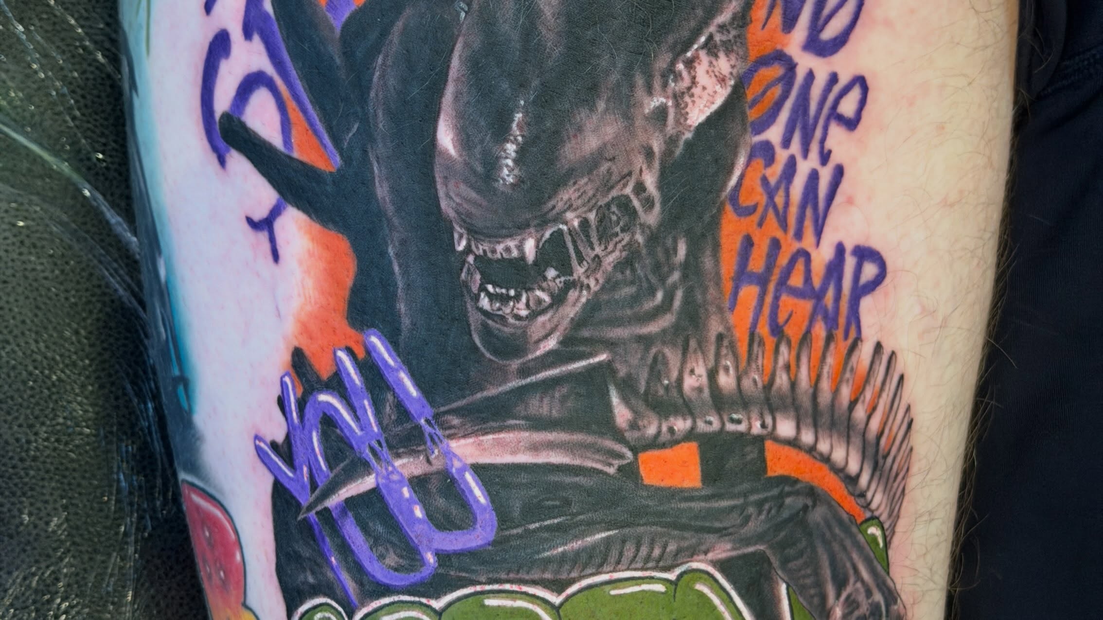 Alien dark realism tattoo on the forearm by SAL, Mesa, Arizona