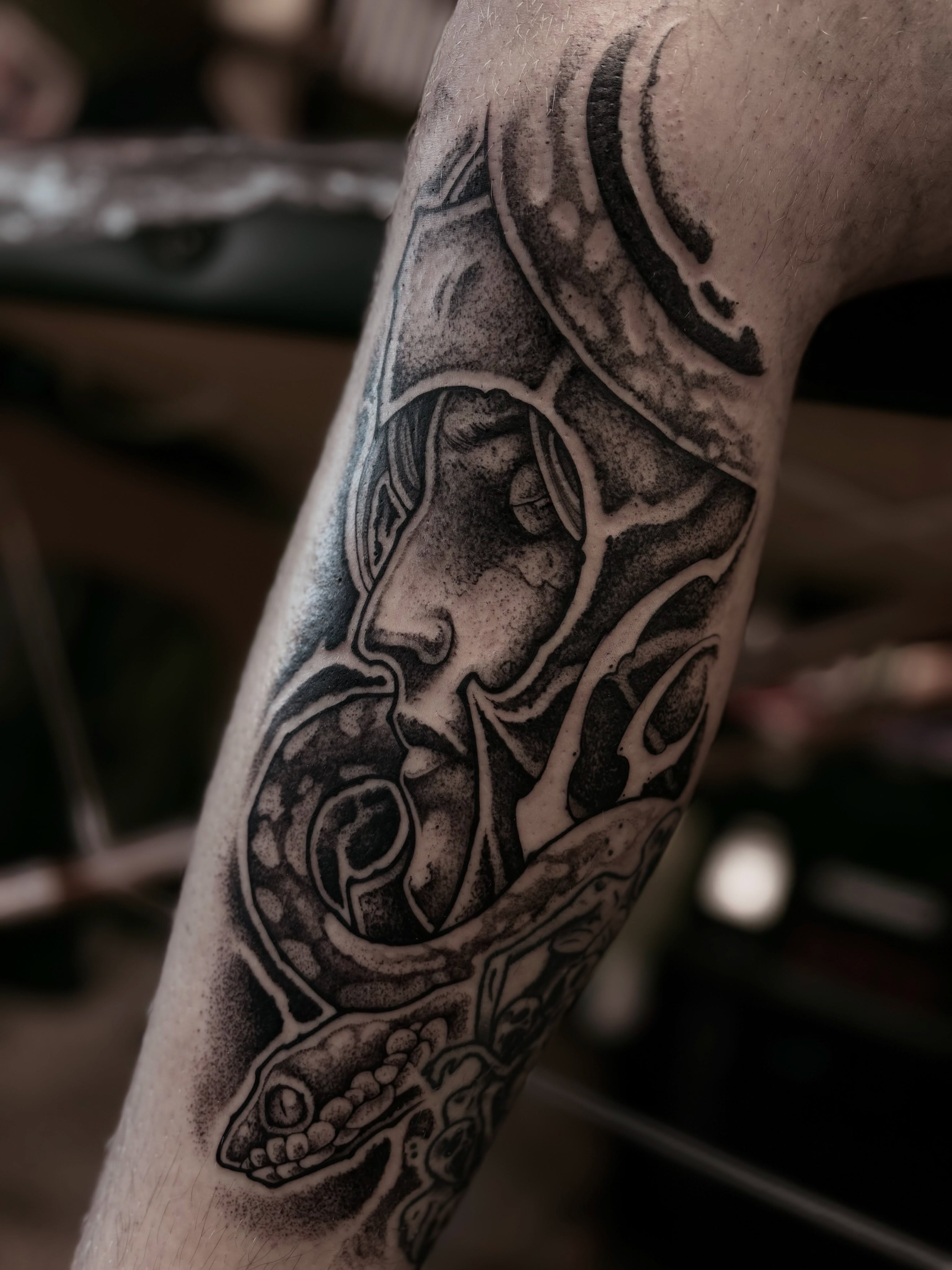 Tattoo by @8jinx9 — black_and_grey, realism