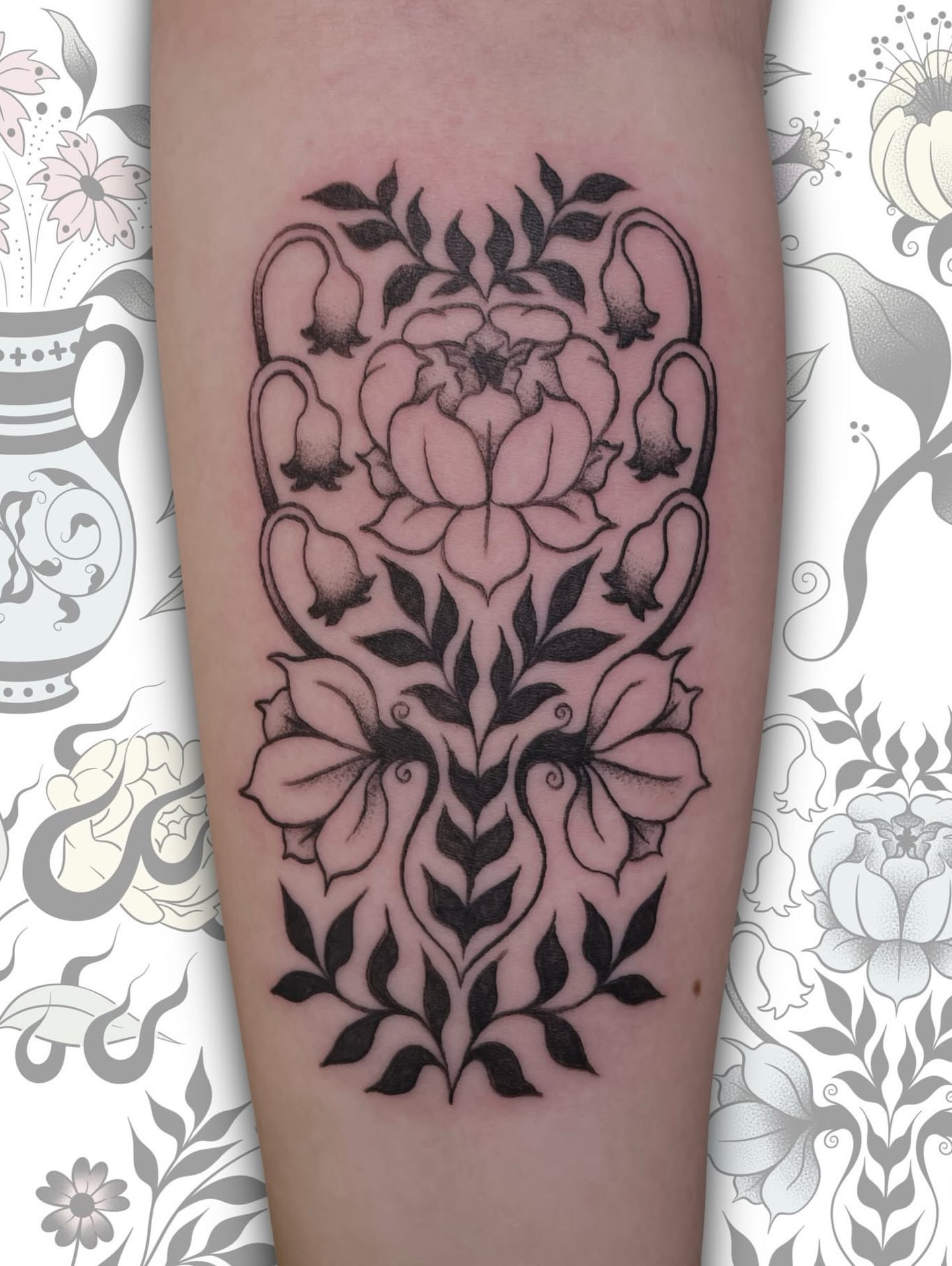 Tattoo by @goosewhotattoos — black_and_grey, dotwork