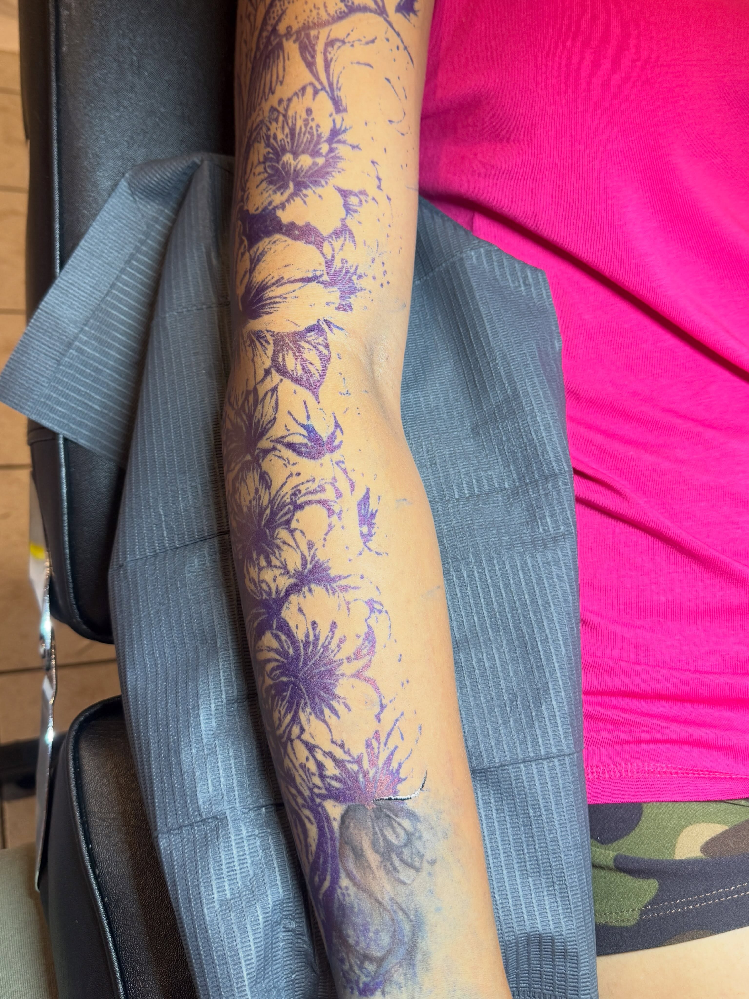 Floral arrangement new school tattoo on the forearm by Destini