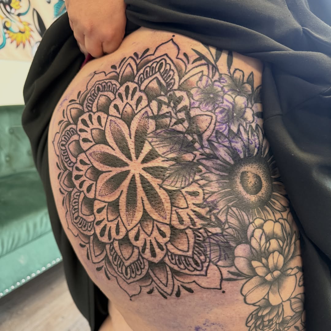 Tattoo by @mylenemassacre — dotwork, black_and_grey