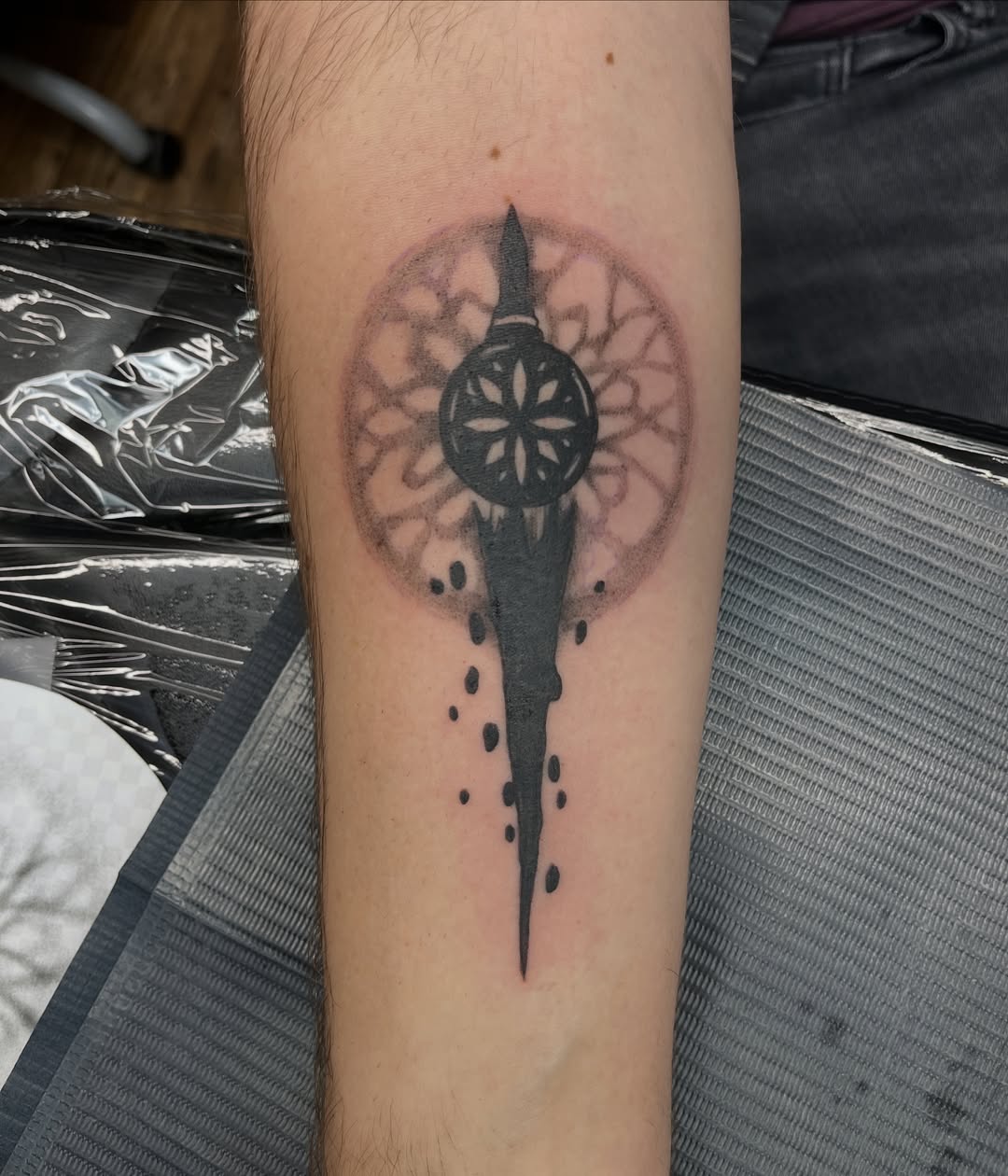 Compass dotwork tattoo on the forearm by Anya💋~NC Tattoo Artist