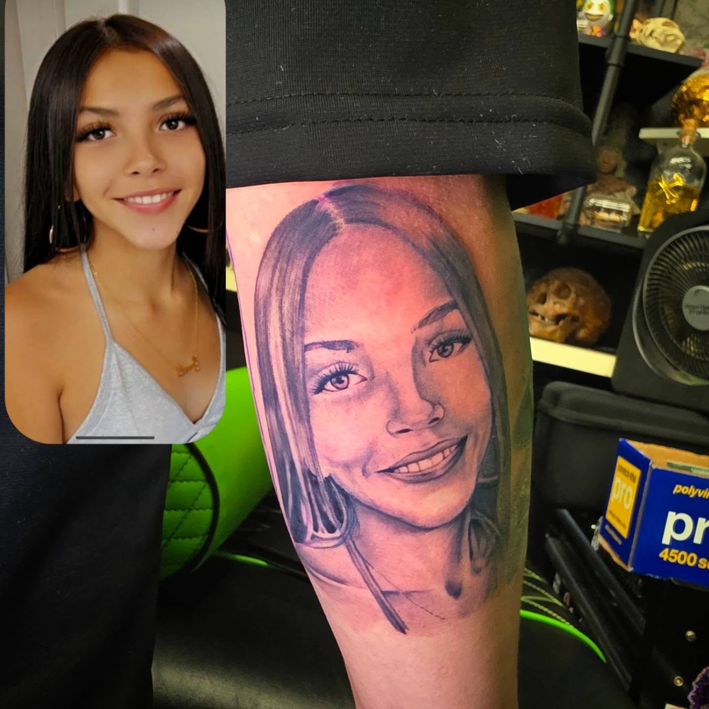 Portrait realism tattoo on the forearm by komik tattoos