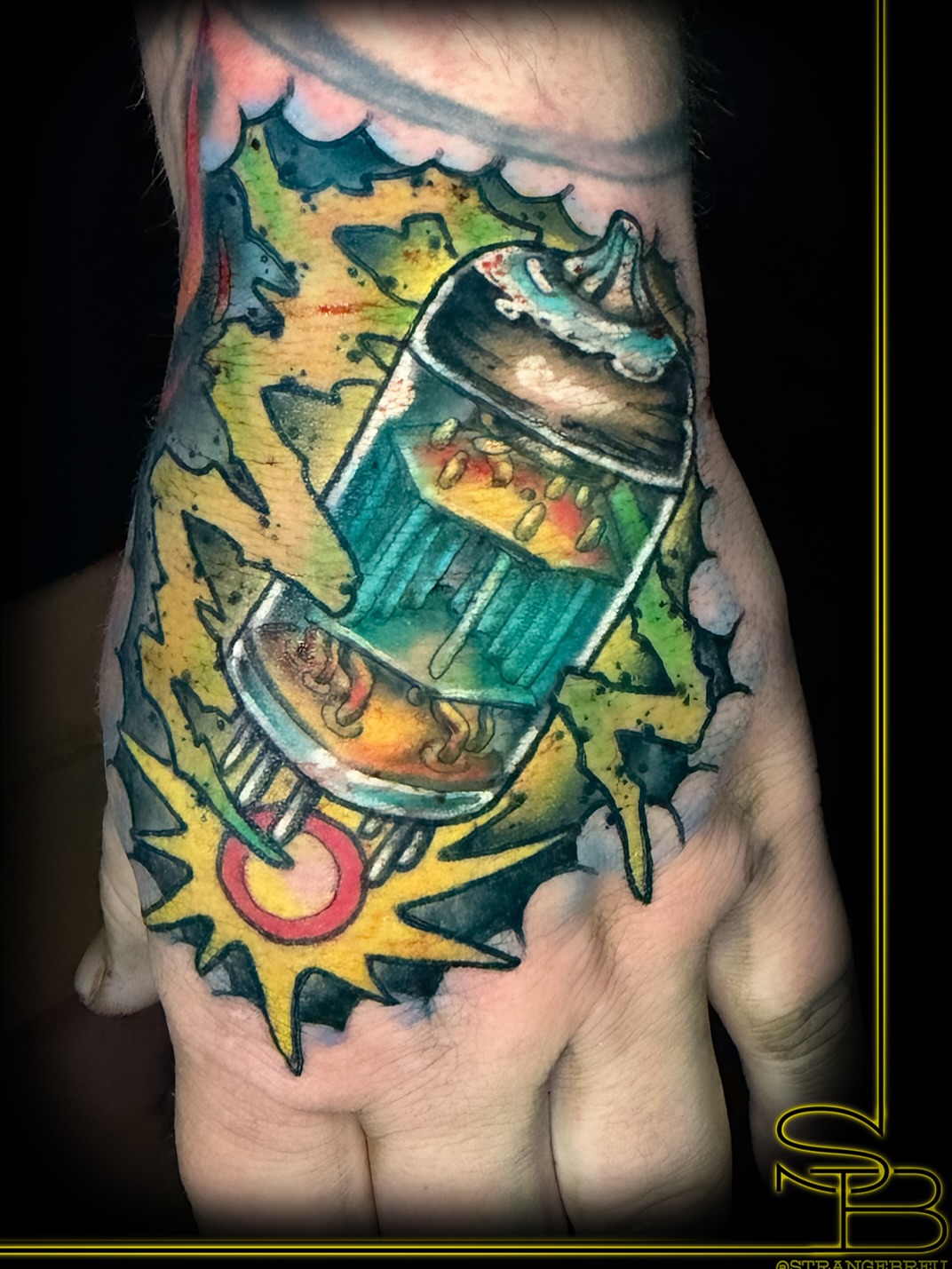 Ice cream cone new school tattoo on the hand by Chris Breuer, Asbury Park, New Jersey
