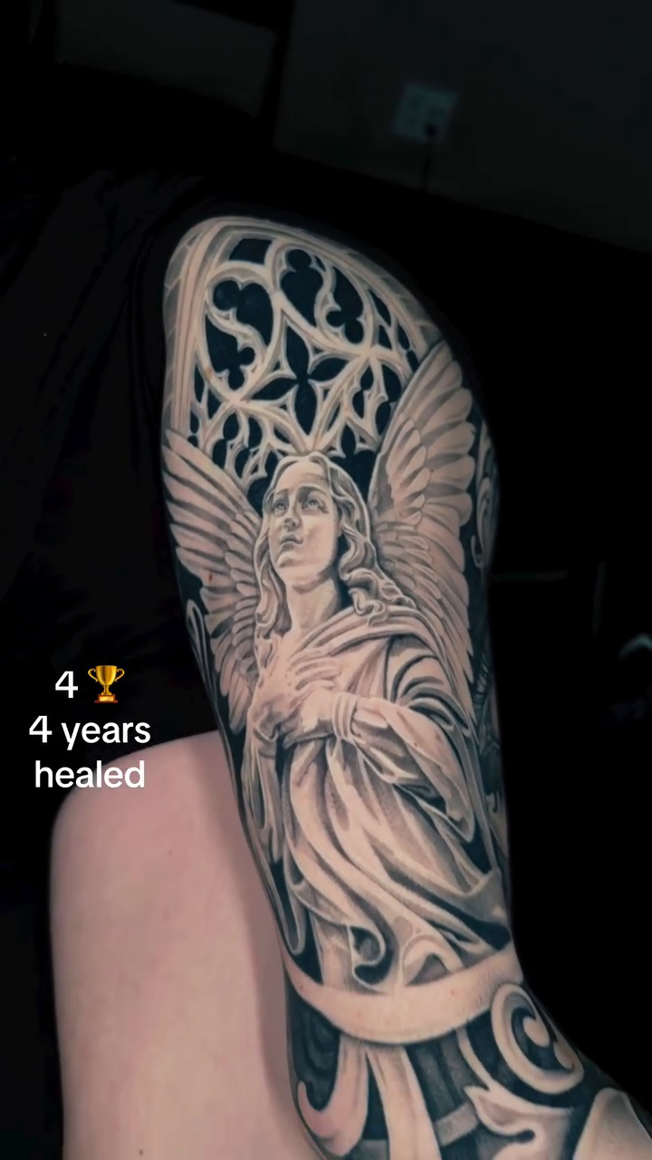 Angelic figure and ornate patterns realism tattoo by Elijah Forster - Nashville Tattoo Artist