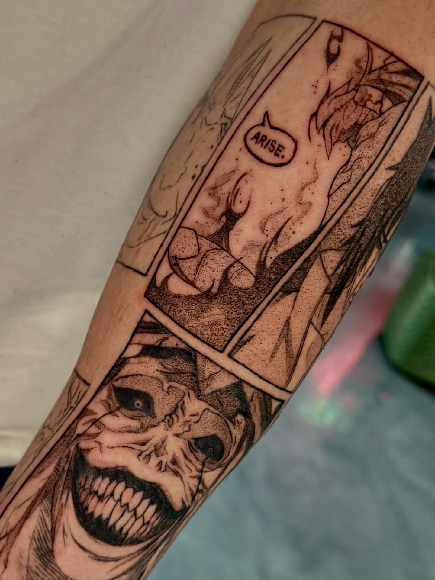 Zombie black and grey tattoo on the forearm by Key