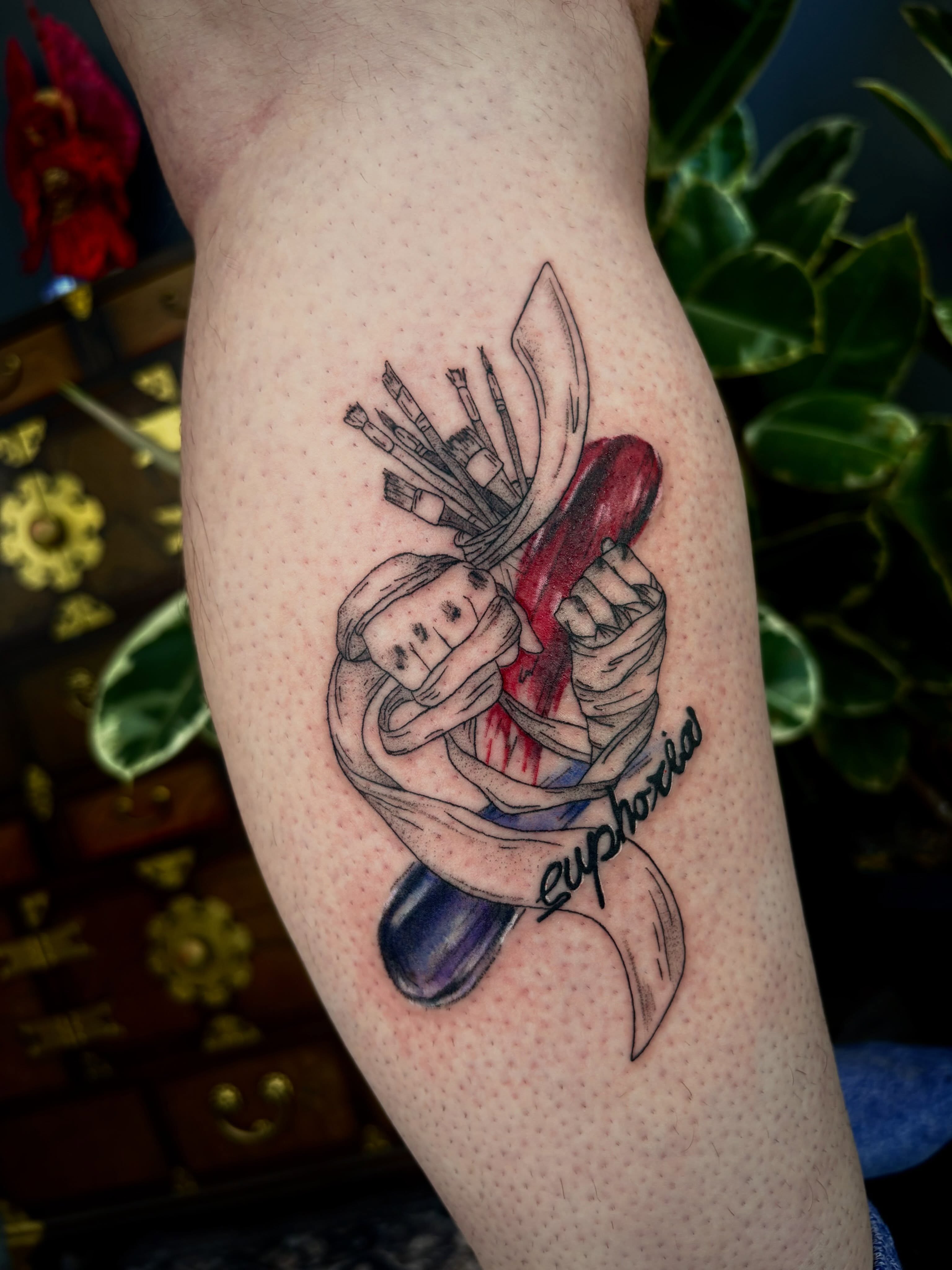 Gun and bandages neo-traditional tattoo on the forearm by mia aka chuu (◕ ˬ ◕ ✿)