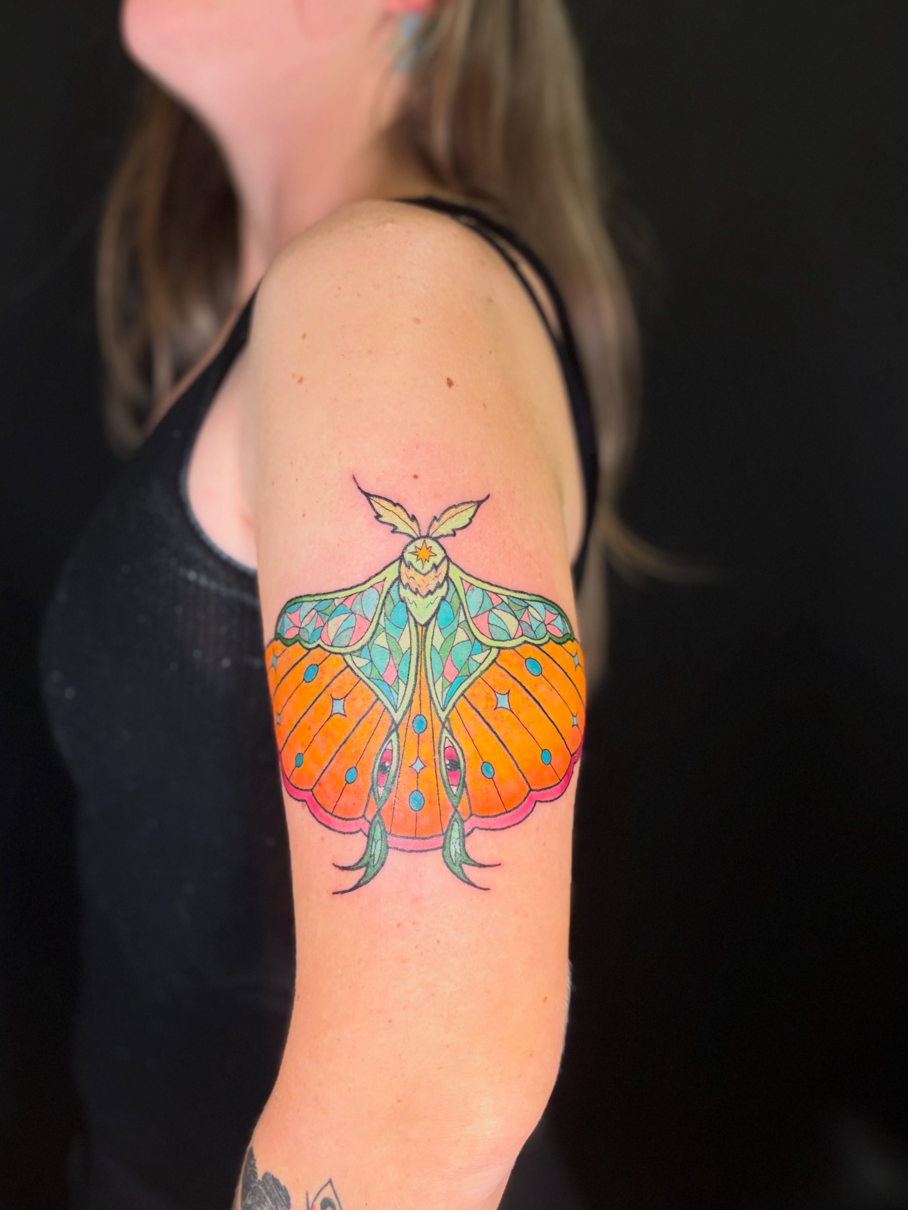 Butterfly geometric tattoo on the forearm by 🌸Lilac🌸