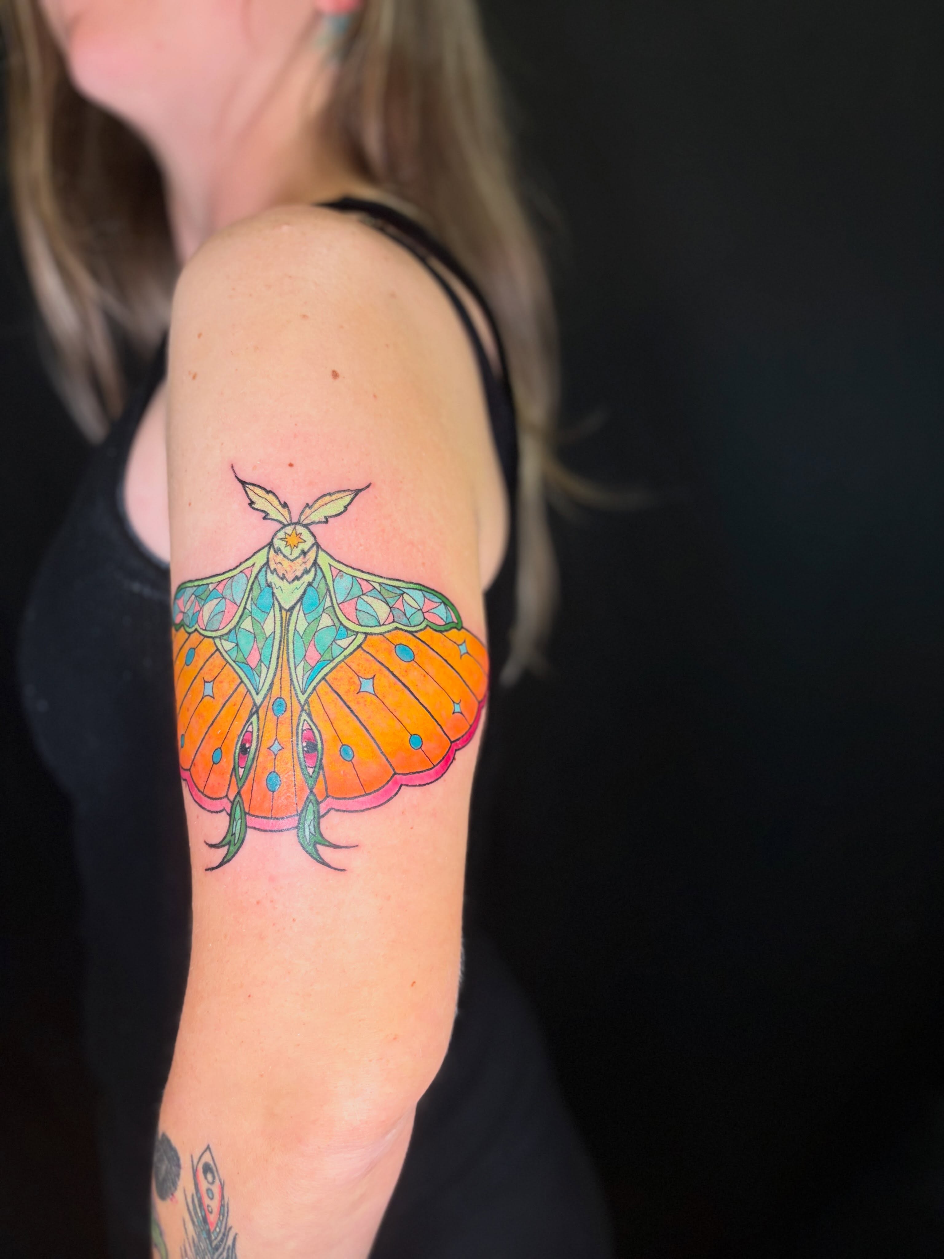 Moth dotwork tattoo on the forearm by 🌸Lilac🌸