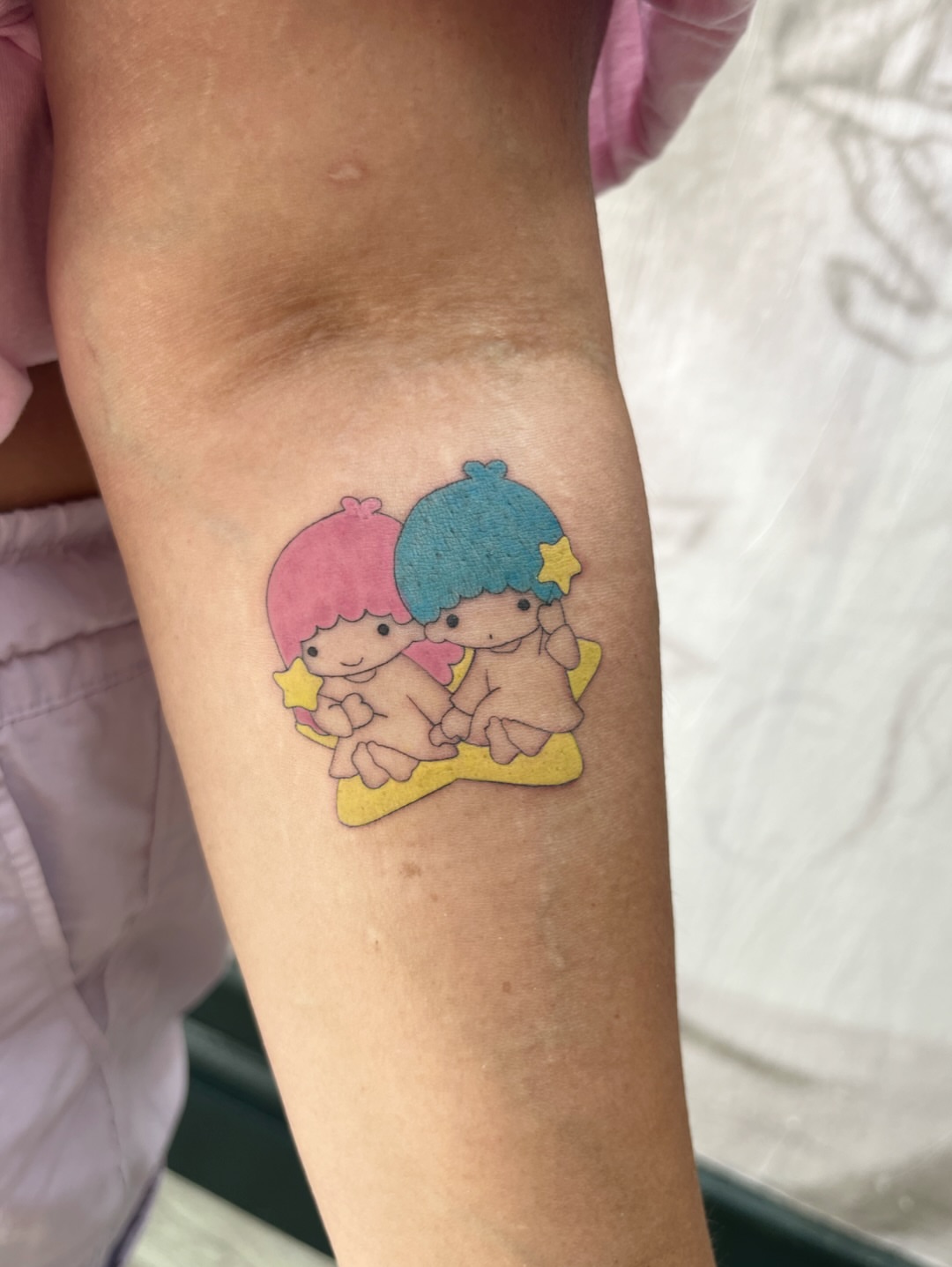 Lalaloopsy characters dotwork tattoo on the forearm by Kyra Monterrosa