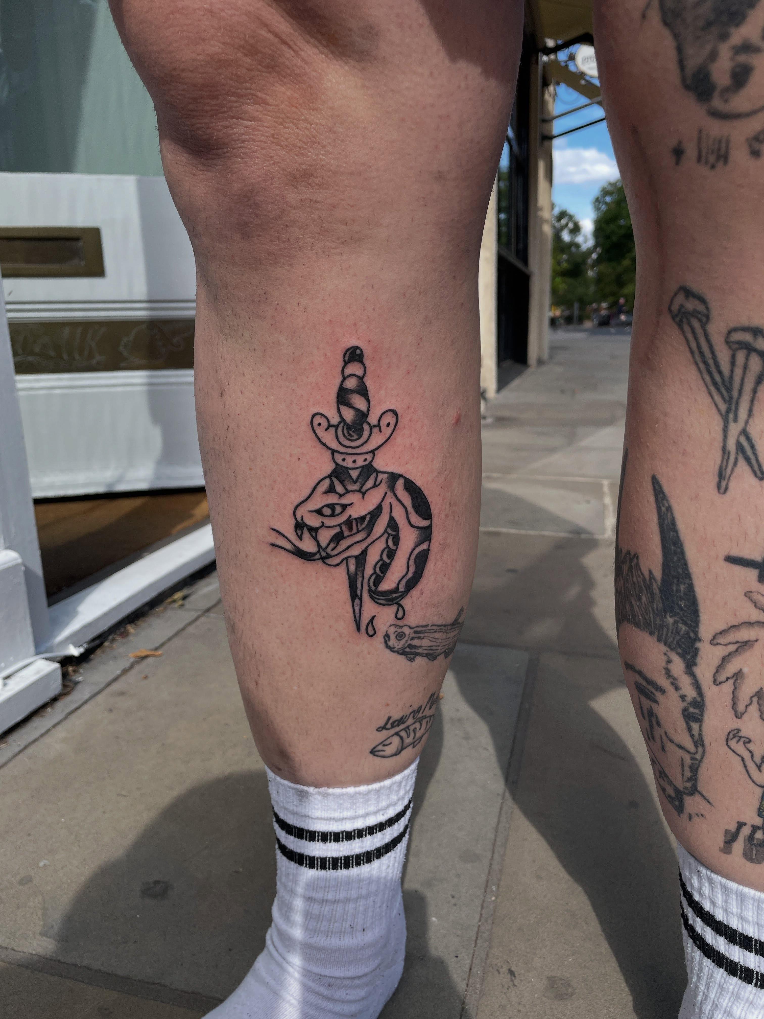 Tattoo by @trad_townsend — black_and_grey