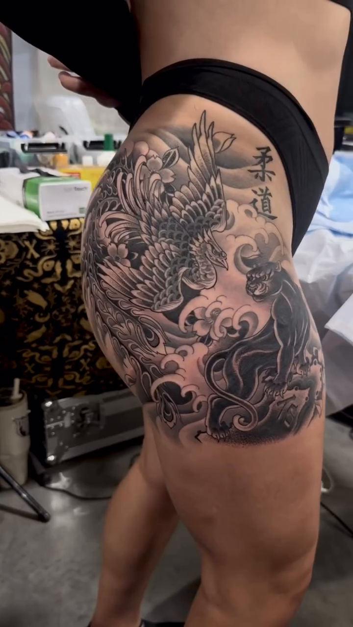Dragon and waves japanese irezumi tattoo by English Cousins, Nashville, Tennessee