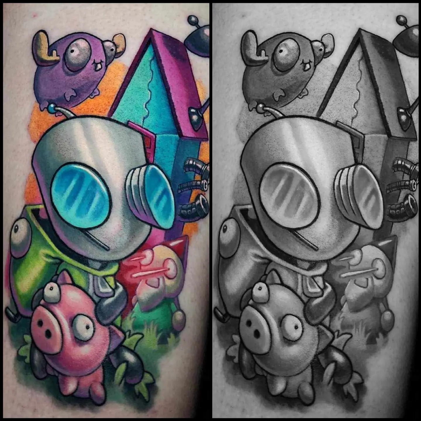 Robot and pig new school tattoo on the forearm by Chicago Tattoo Artist New School Tattoos, Naperville, Illinois