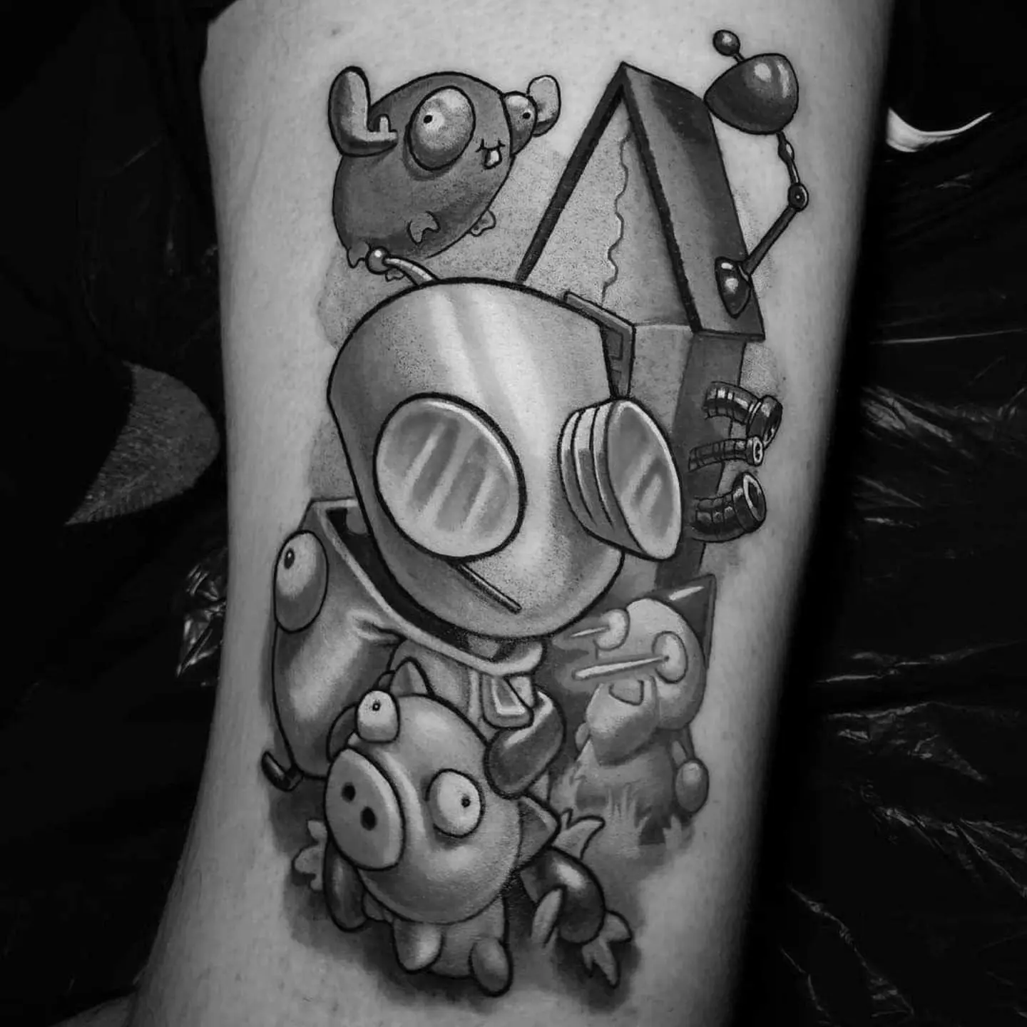 Mechanical pig dotwork tattoo on the forearm by Chicago Tattoo Artist New School Tattoos, Naperville, Illinois