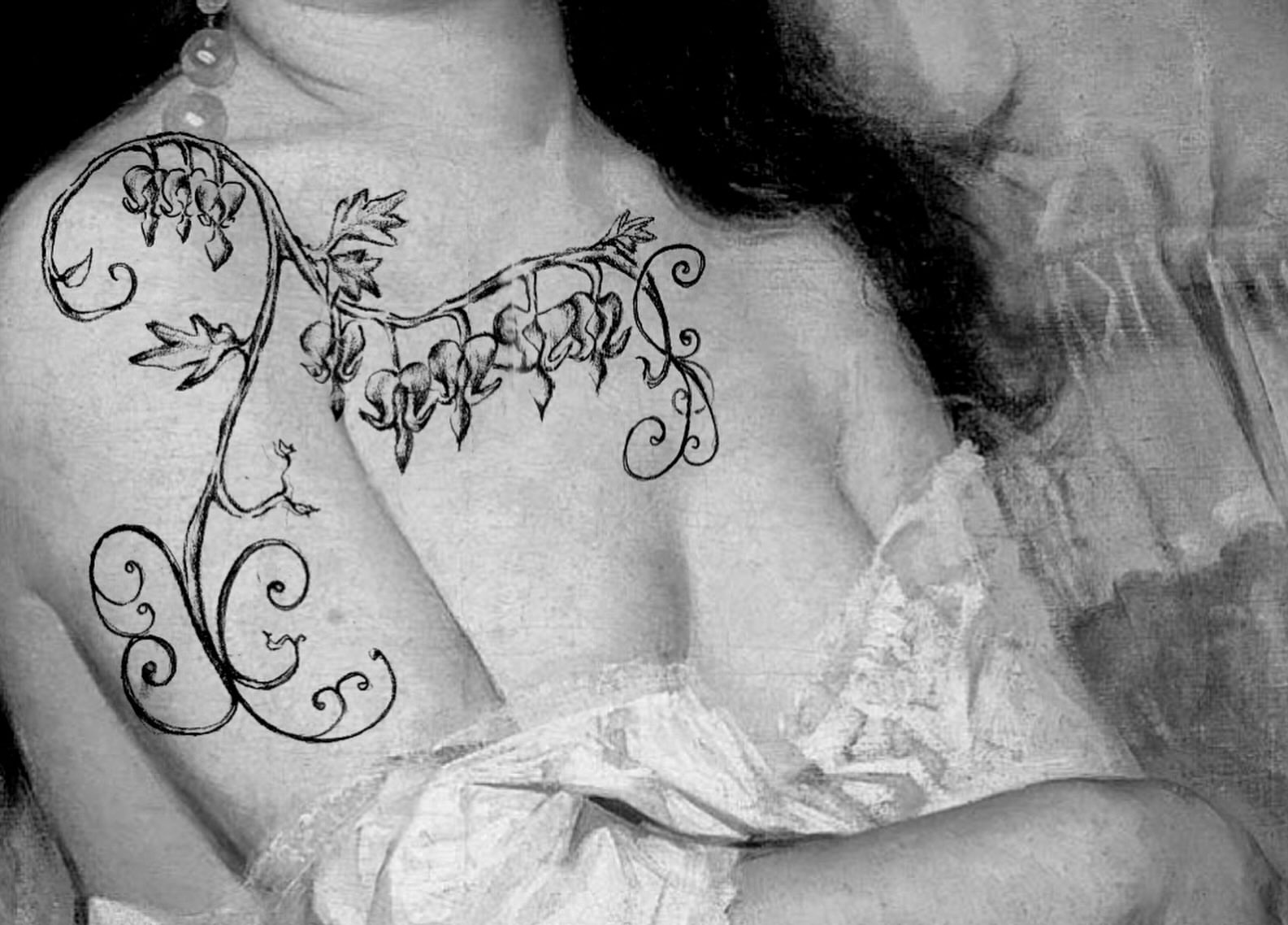 Floral vine ornamental tattoo on the chest by °₊⊹ delia ✩ jane ೃ࿔*