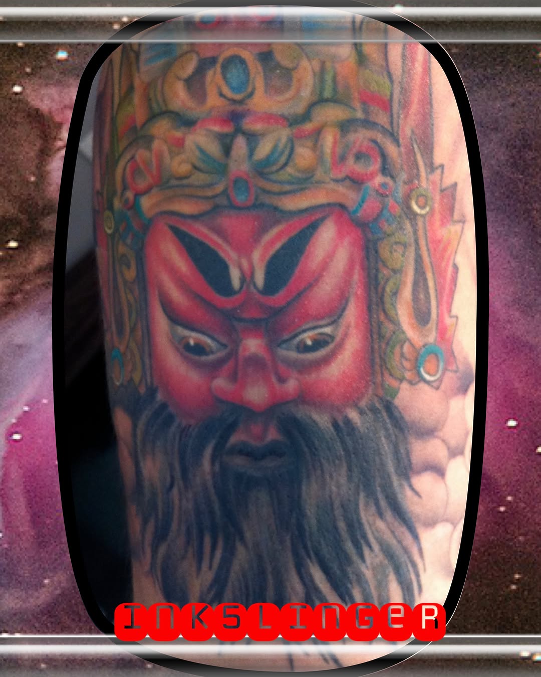 Bearded mask realism tattoo on the forearm by Bryan Hunt