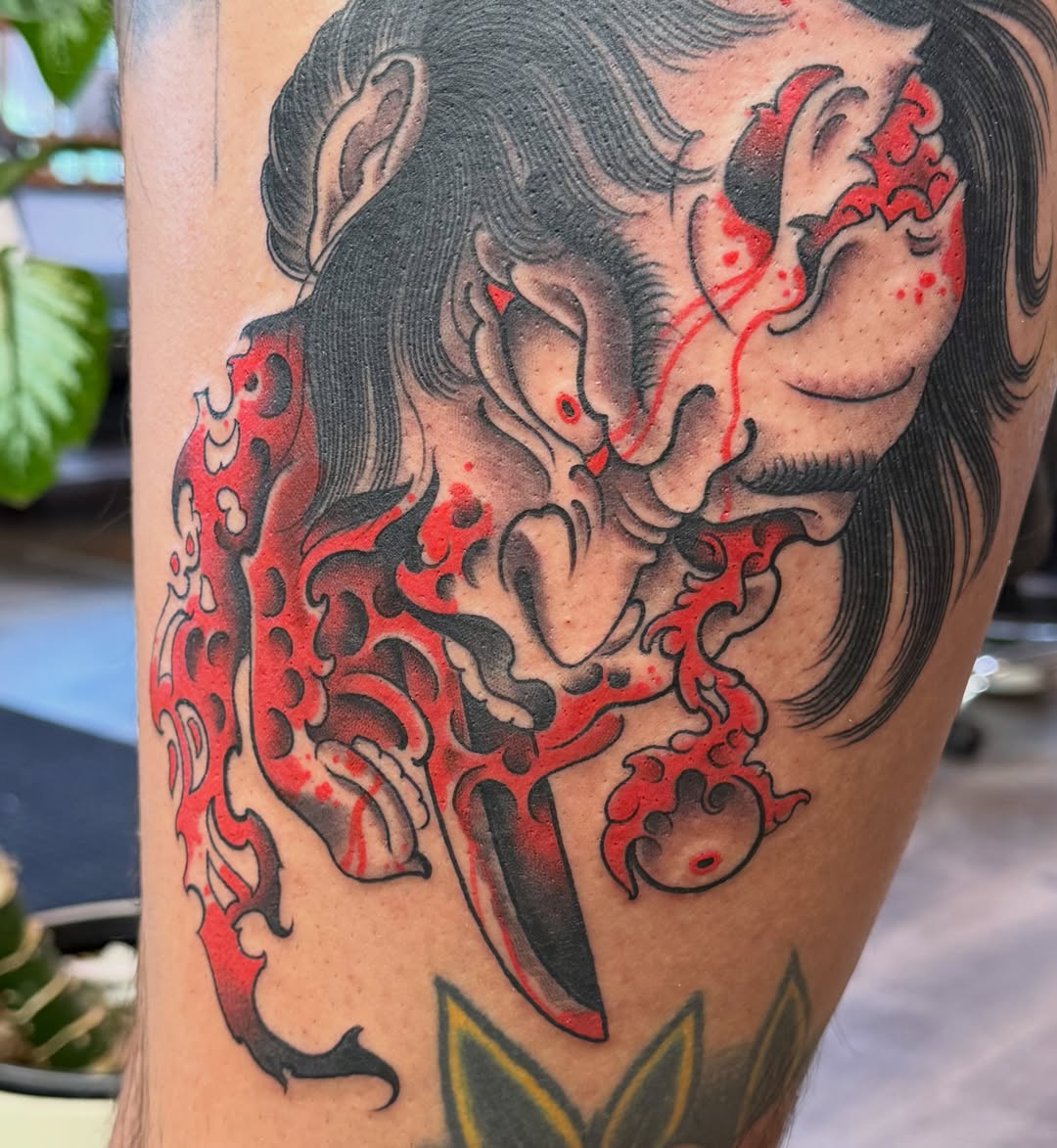 Japanese demon japanese irezumi tattoo on the forearm by Chase Martines