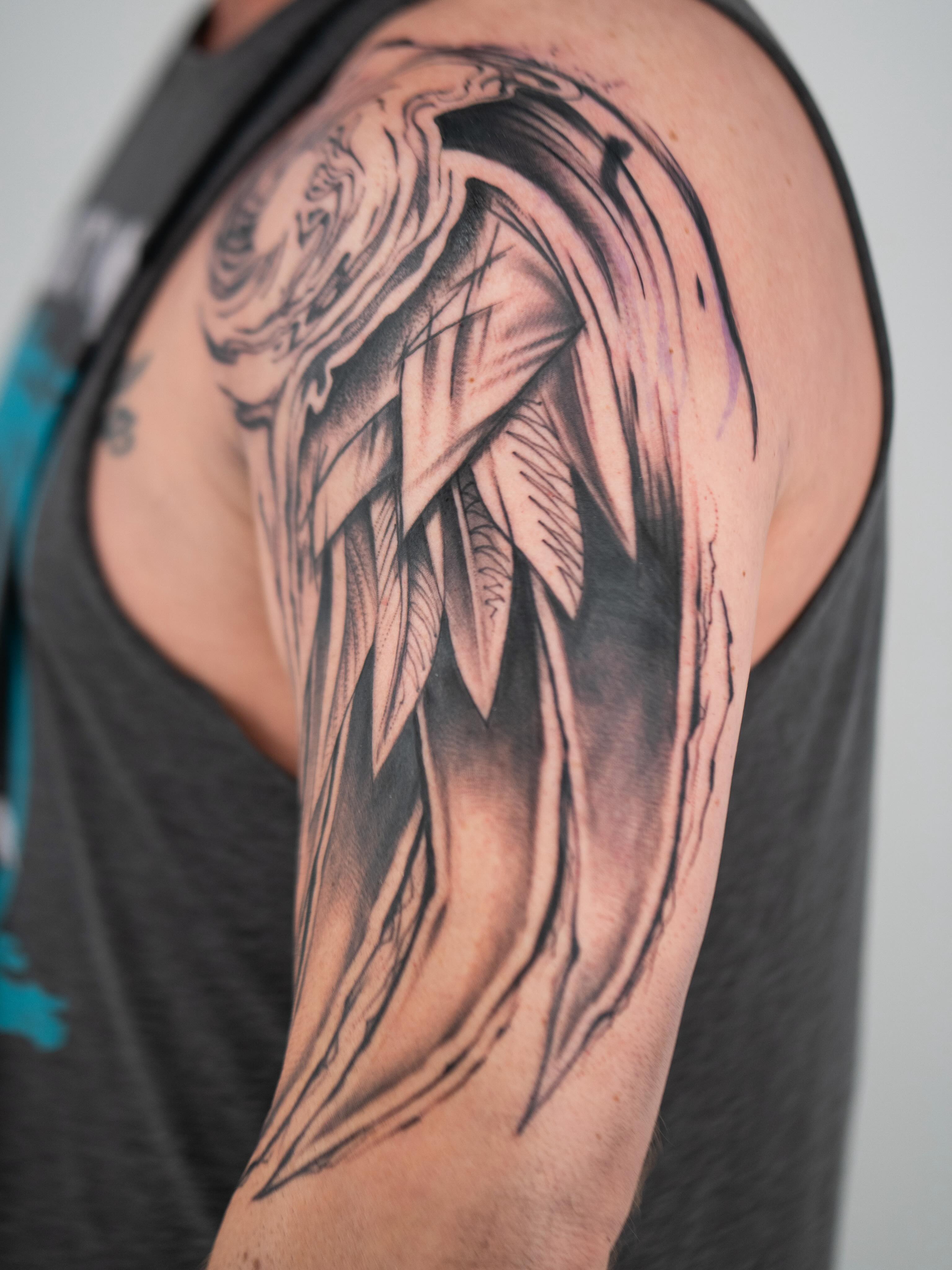 Tattoo by @skylito_creations — black_and_grey