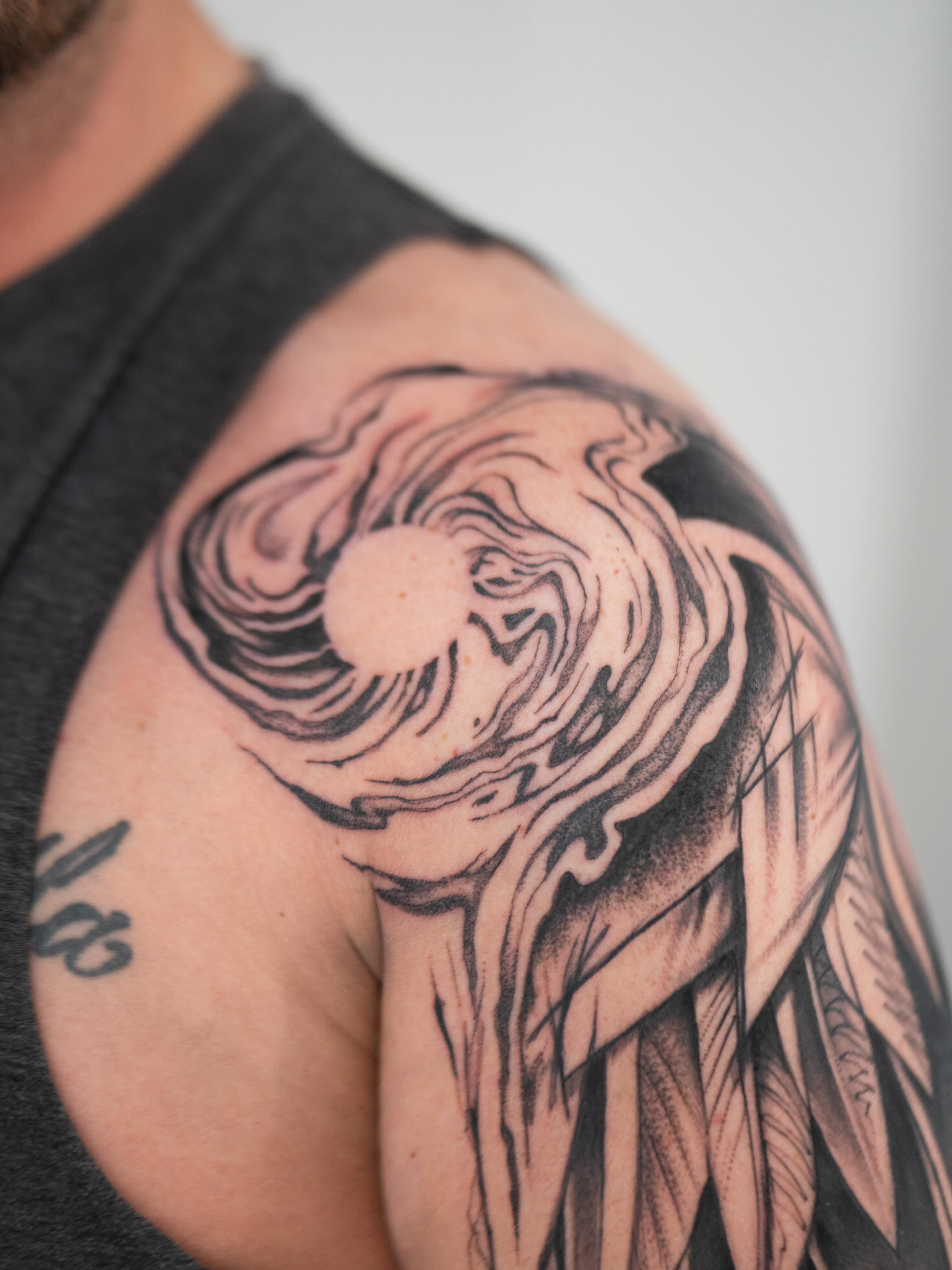 Tattoo by @skylito_creations — black_and_grey
