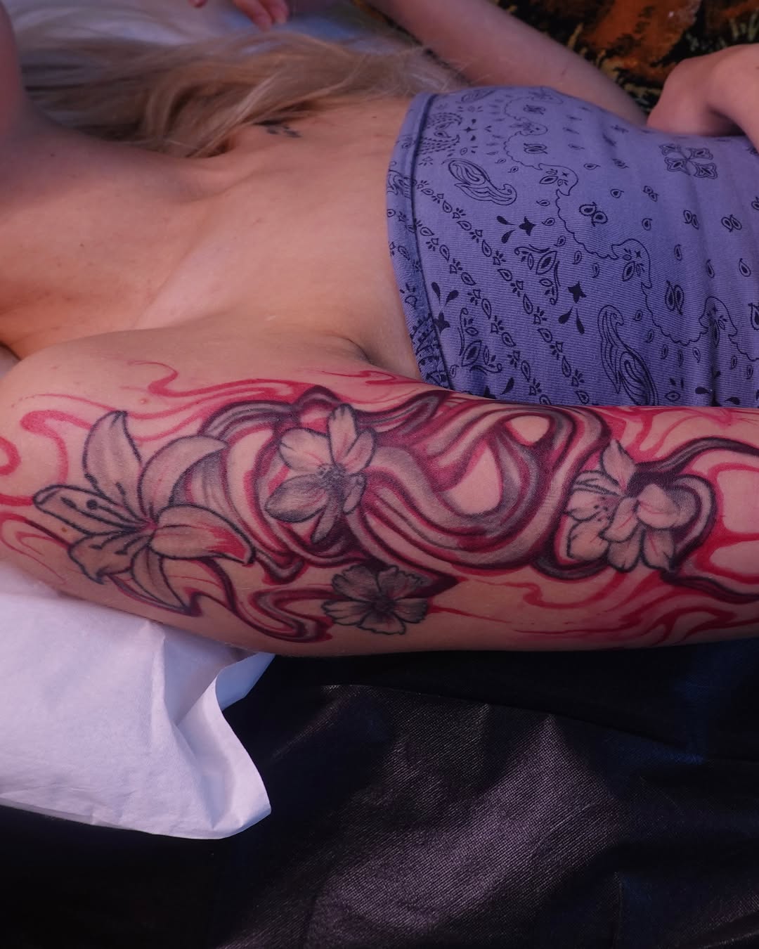 Floral design new school tattoo on the forearm by jun