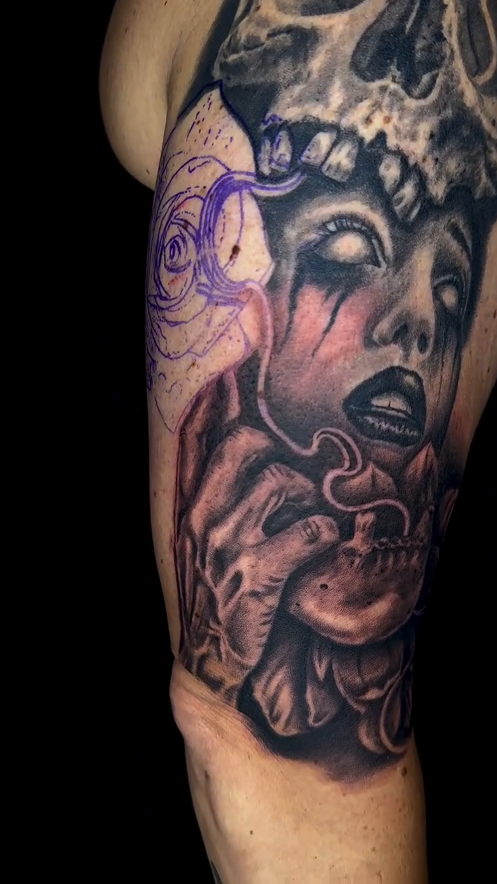 Tattoo by @brooksctattoos — dark_realism, black_and_grey