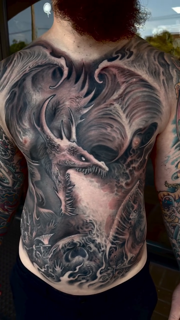 Dragon with clouds and waves japanese irezumi tattoo by π΅ππππ π―πππππππ