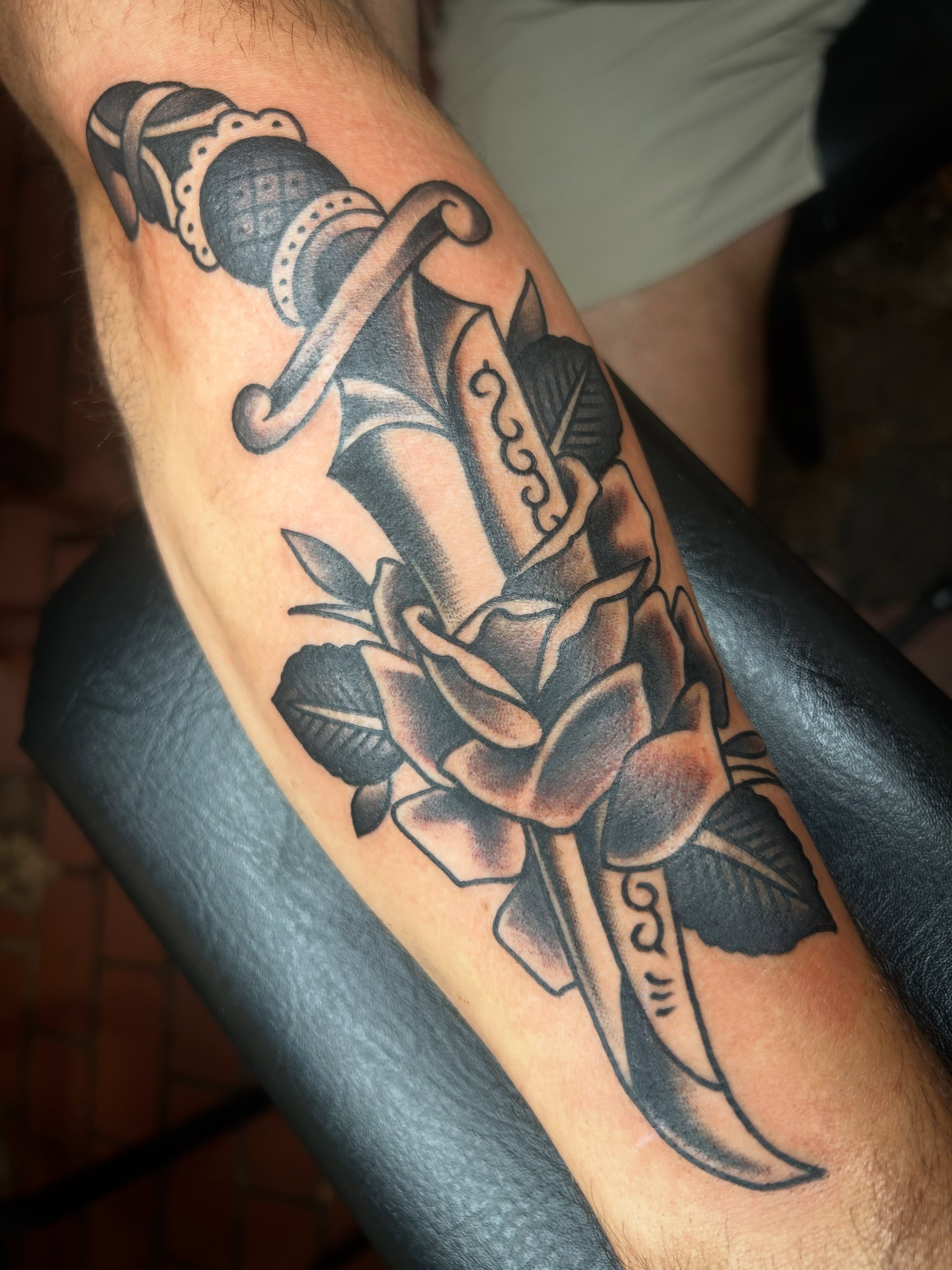 Tattoo by @scabtender — american_traditional, black_and_grey