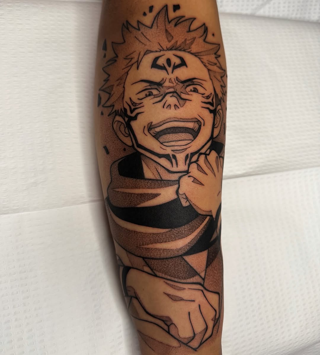 Tattoo by @z__tattoos — dotwork, anime
