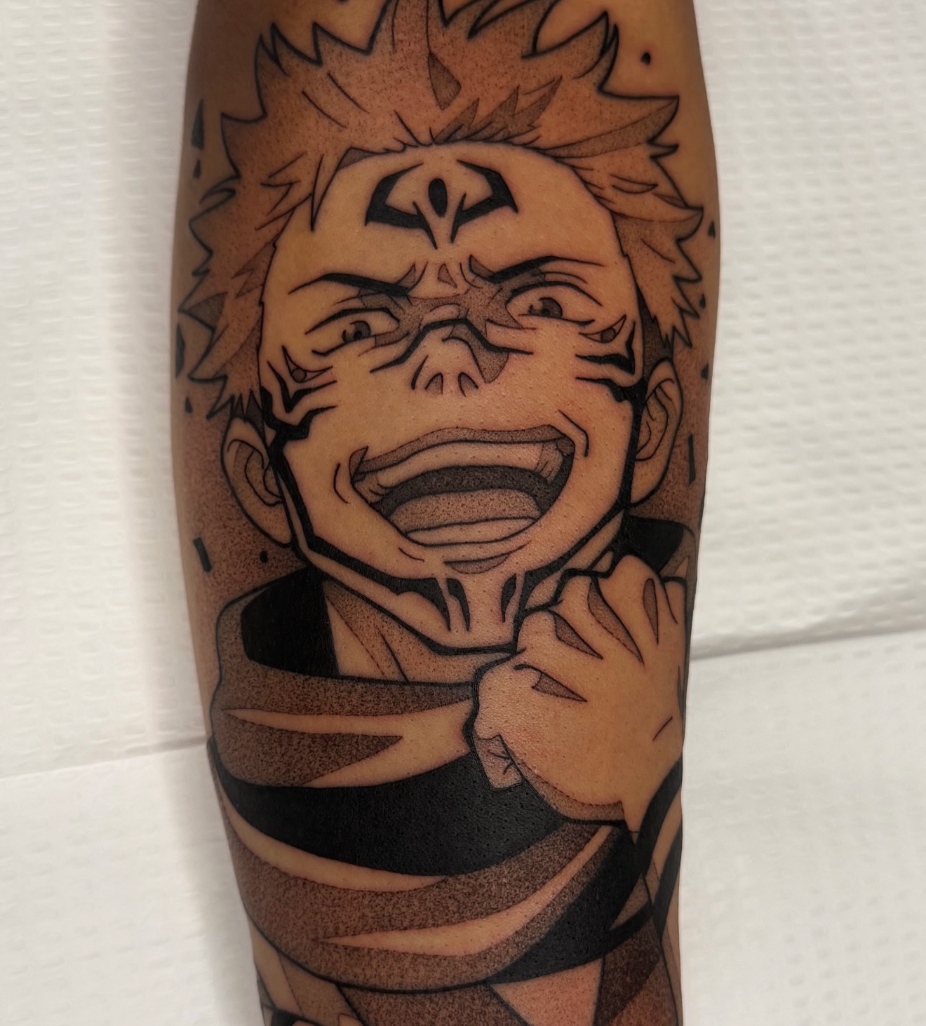 Tattoo by @z__tattoos — dotwork, anime