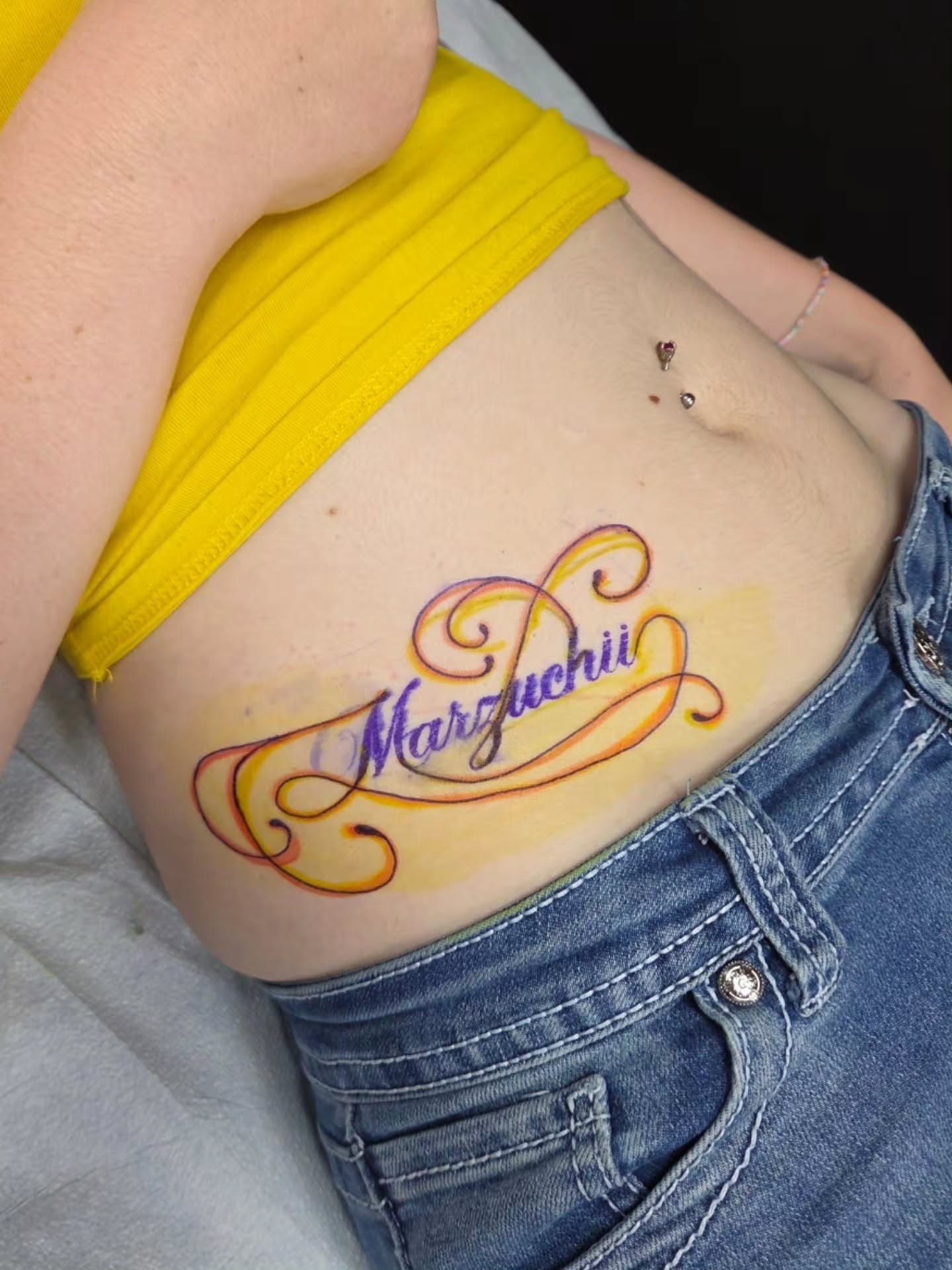 Script lettering lettering script tattoo on the ribs by Jessica Duggan