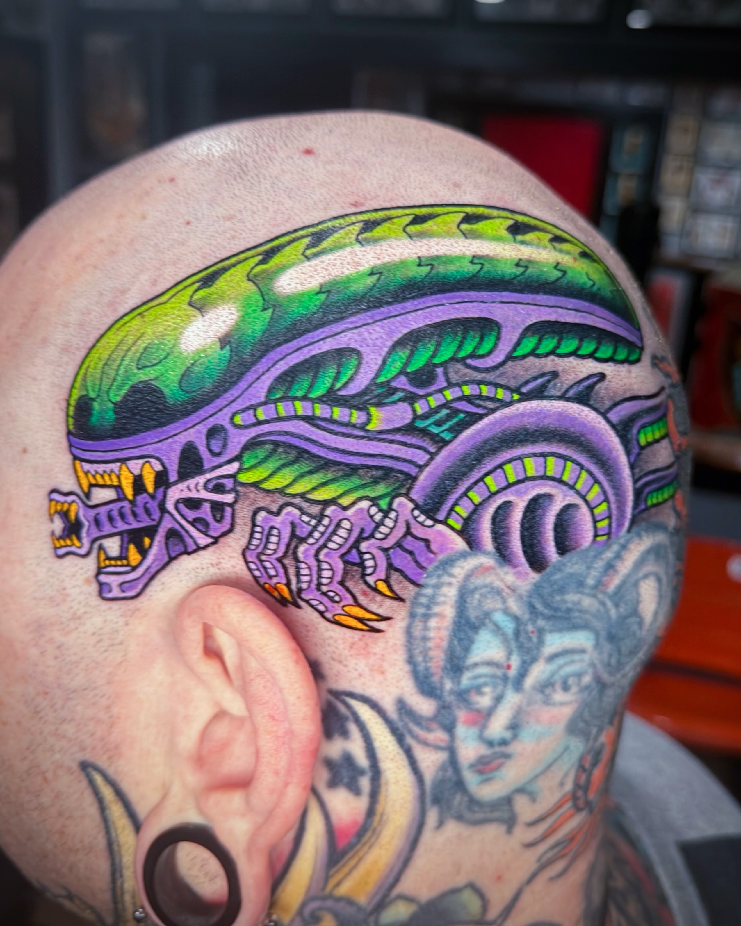 Alien spaceship new school tattoo on the head by ๐ฎ๐๐๐ ๐ญ๐๐๐