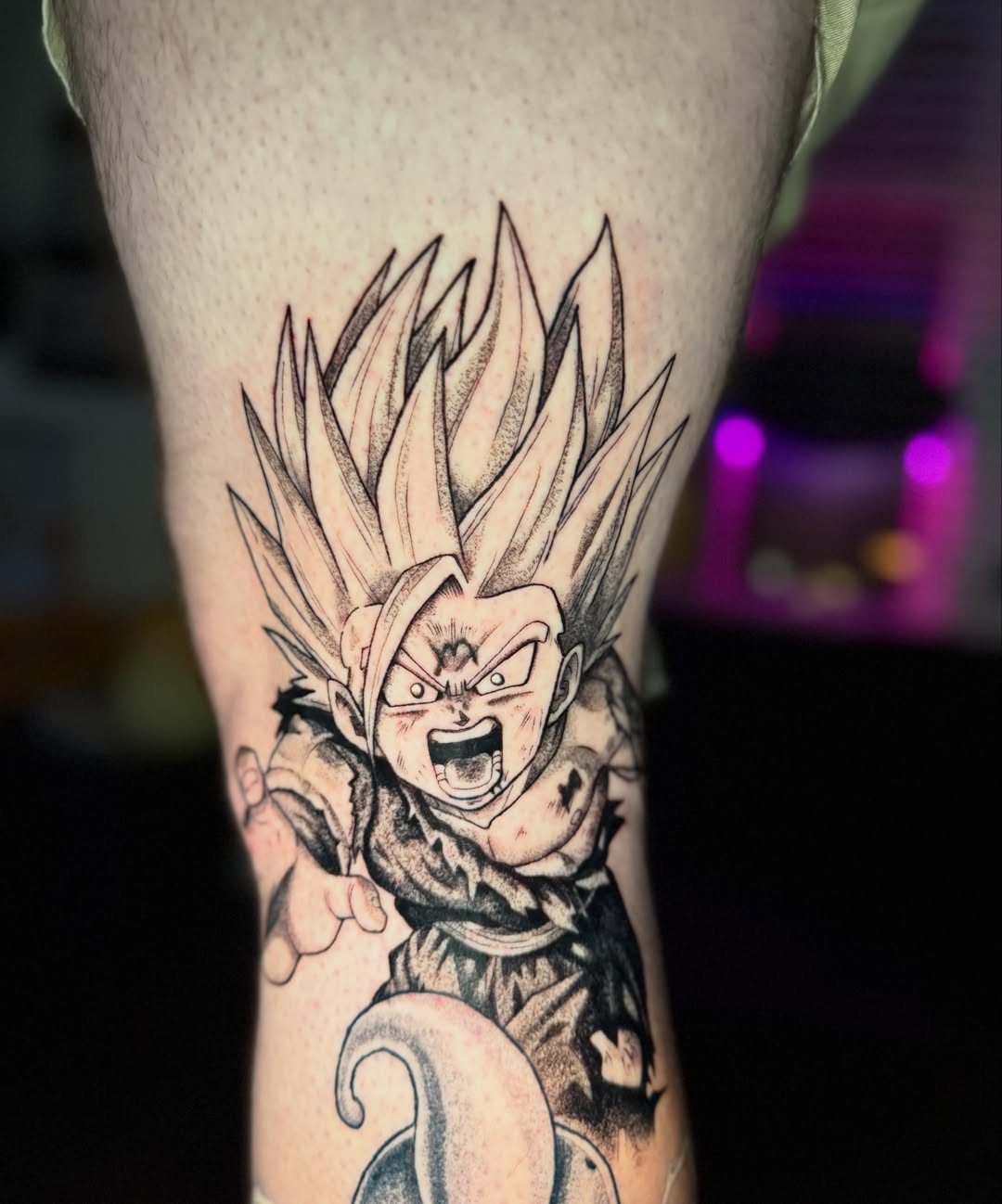 Super saiyan anime tattoo on the forearm by Quentin Stevenson, Slidell, Louisiana