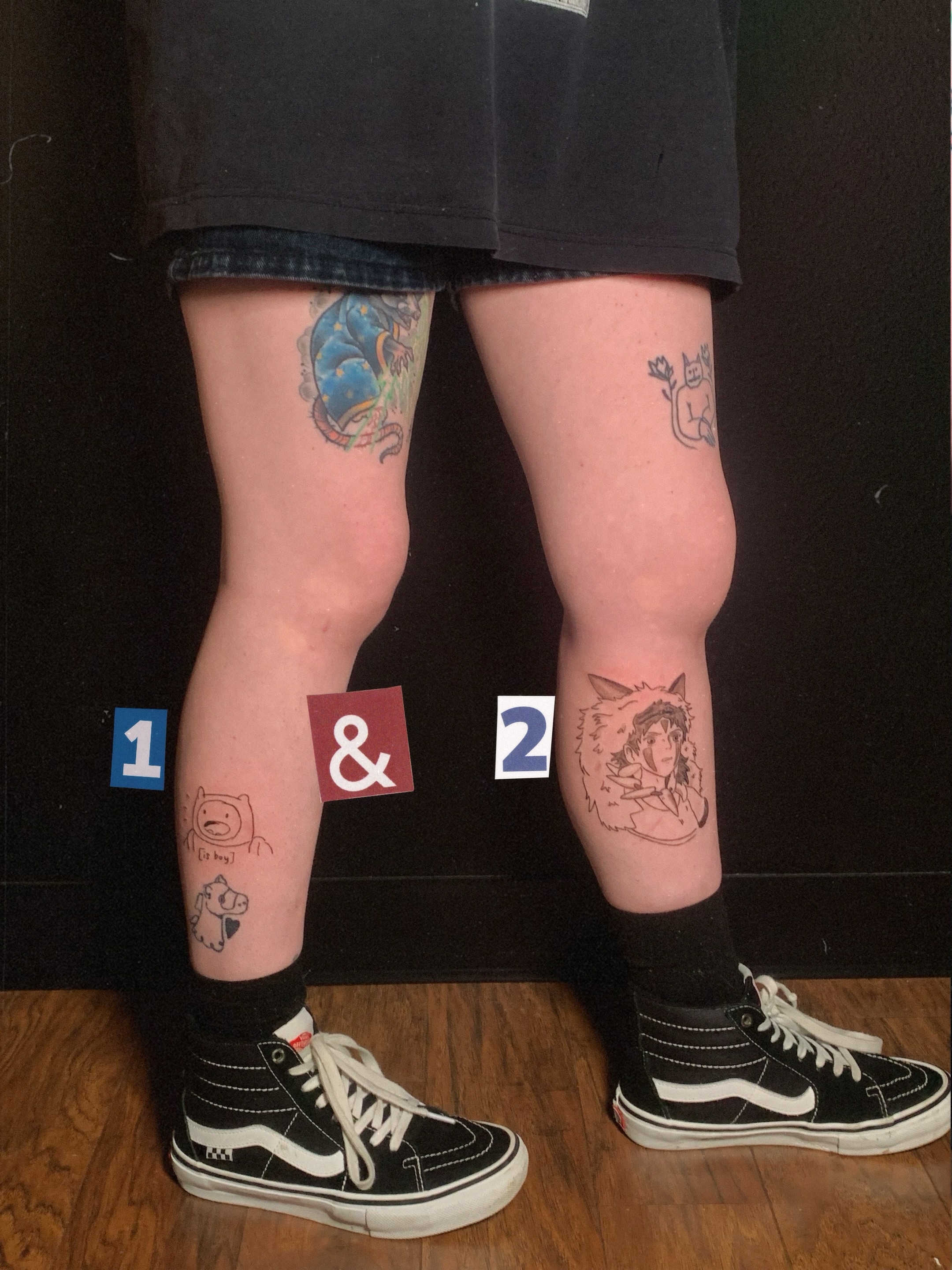 Anime character anime tattoo on the leg by charles