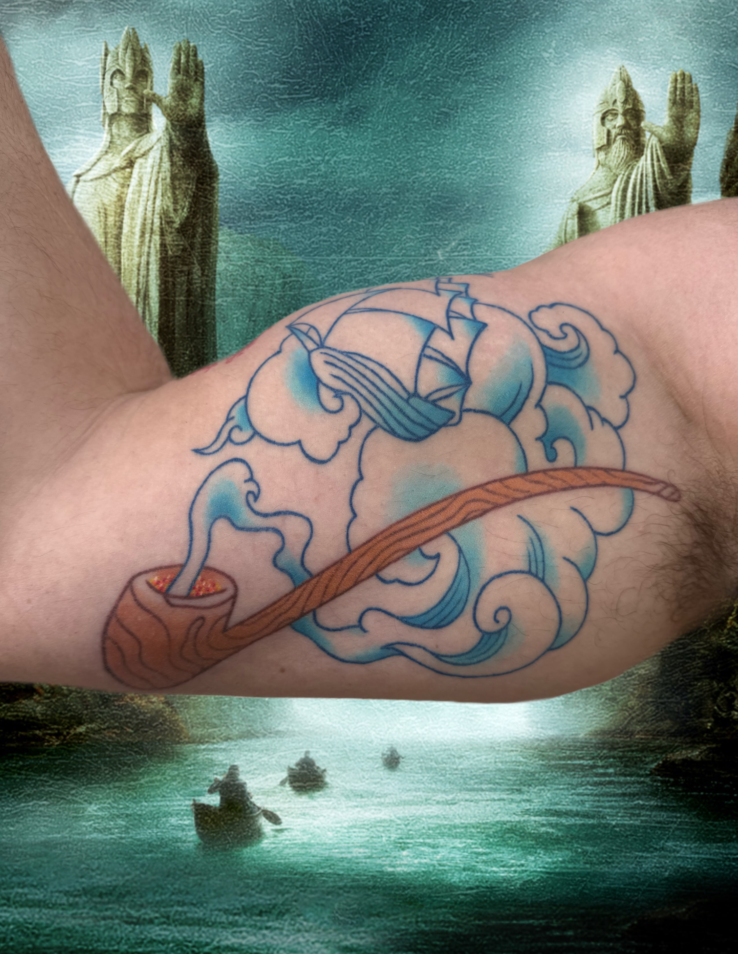 Smoking pipe illustrative tattoo on the forearm by Abby Hofman